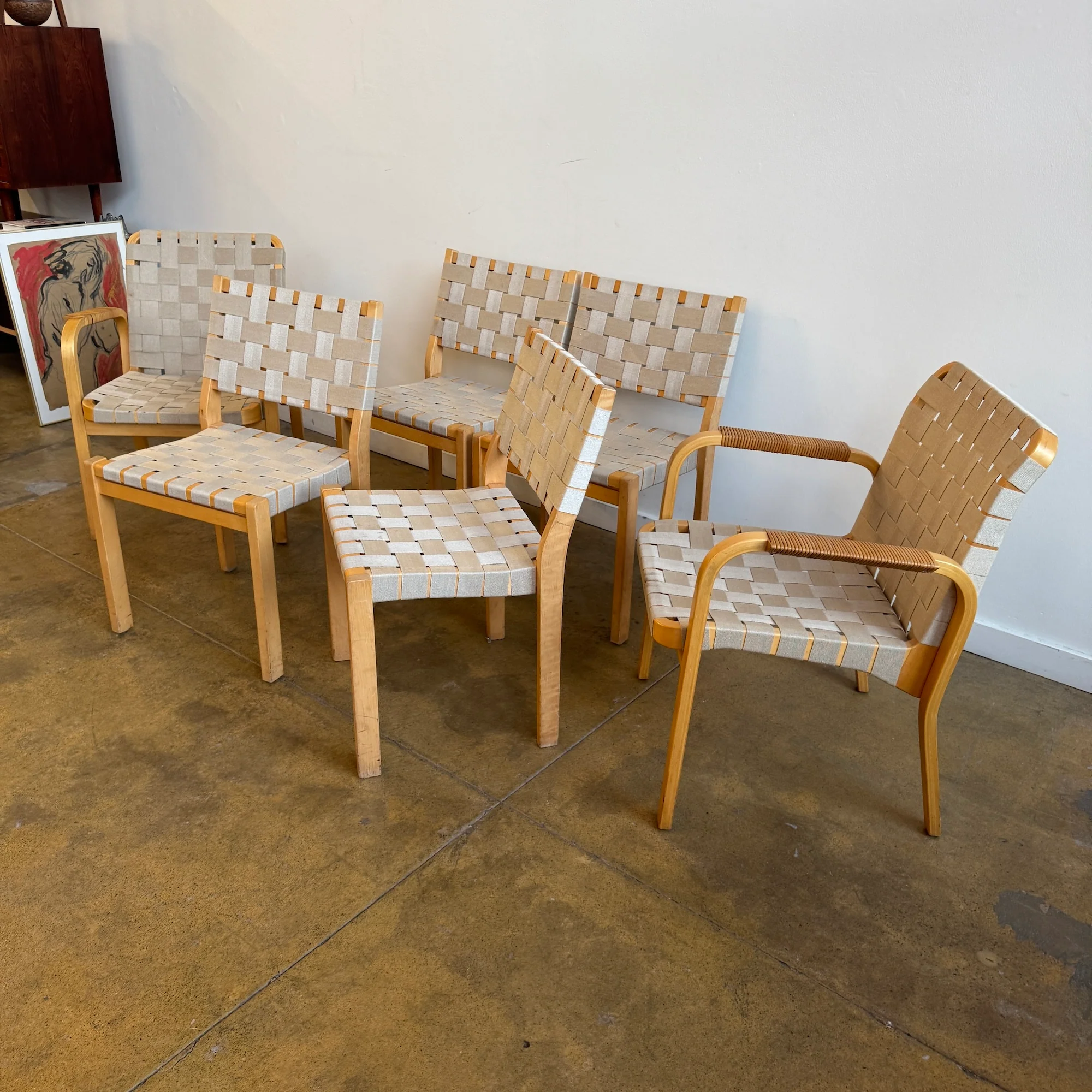 Alvar Alto set of 6 Model "611" + "45" Arm Dining Chairs - Image 2