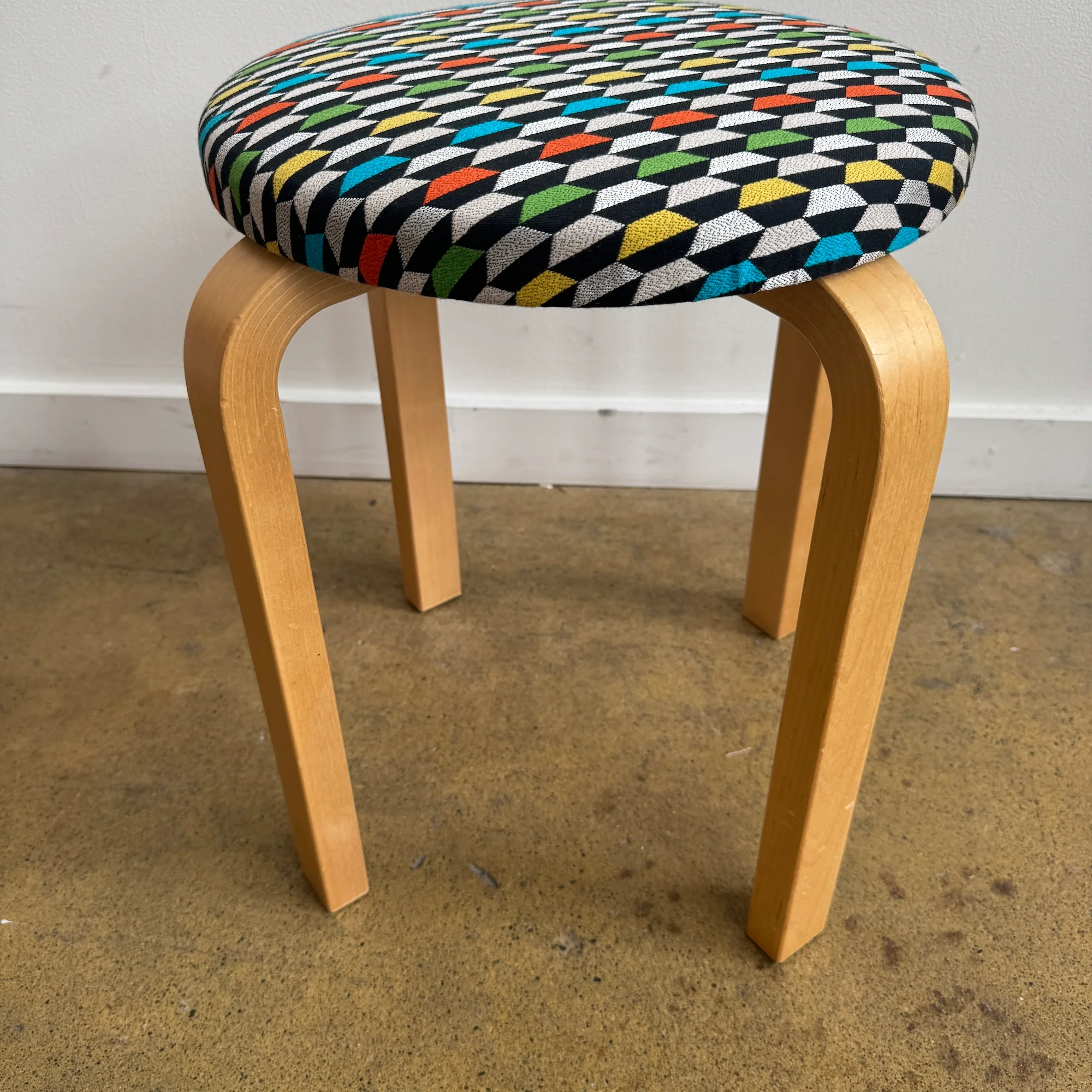 Artek Carnegie Multicolor Geometric fabric Aalto Stool 60 (New Upholstery) - Image 5