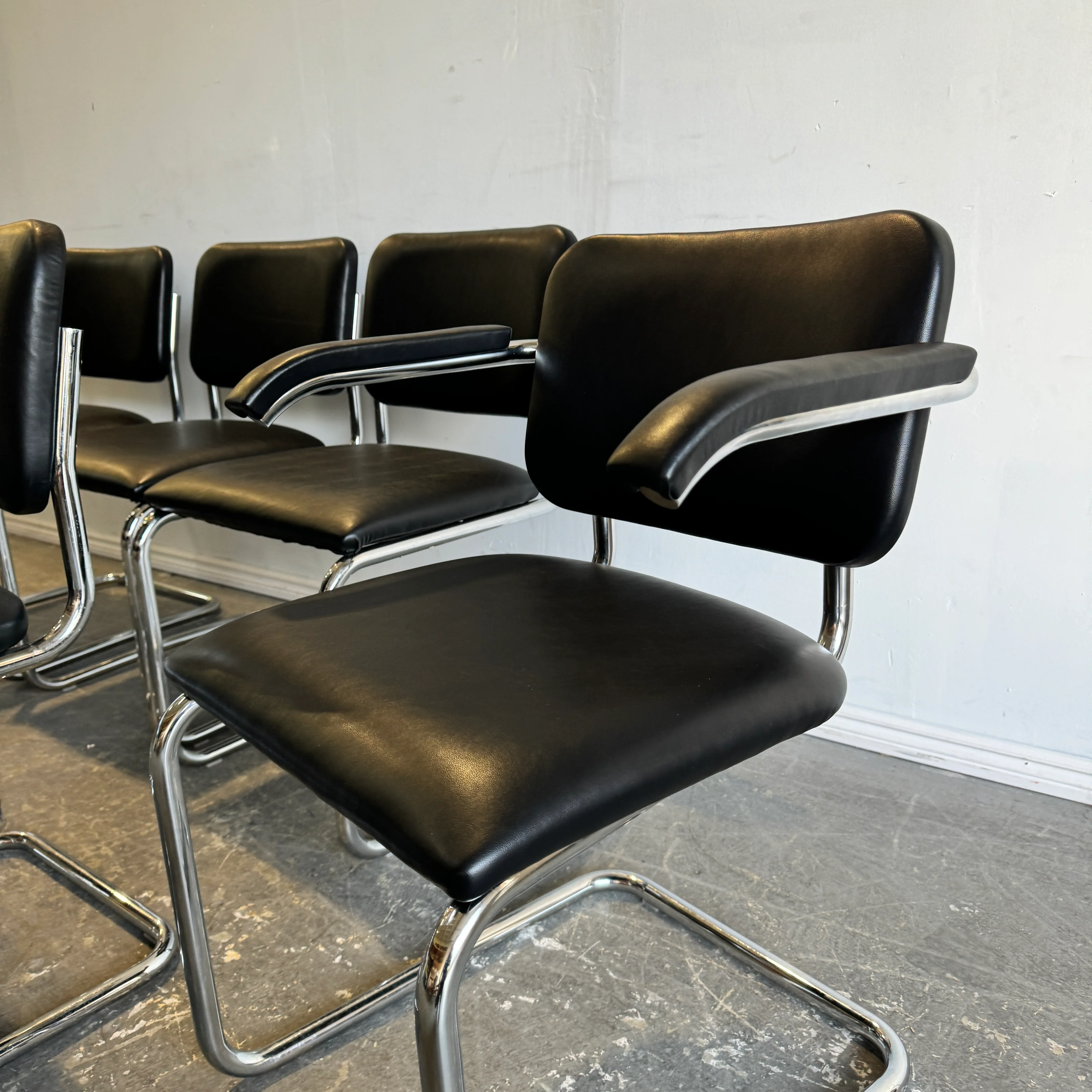 Authentic! Knoll Marcel Breuer Set of 8 Leather Cesca Chairs - Image 5