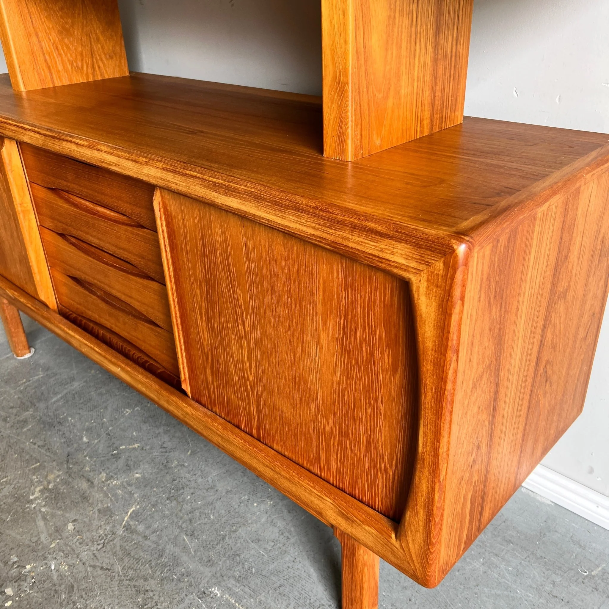 Danish Bernhard Pedersen & Son Modern Teak Tambour Door Credenza and Hutch - Image 4