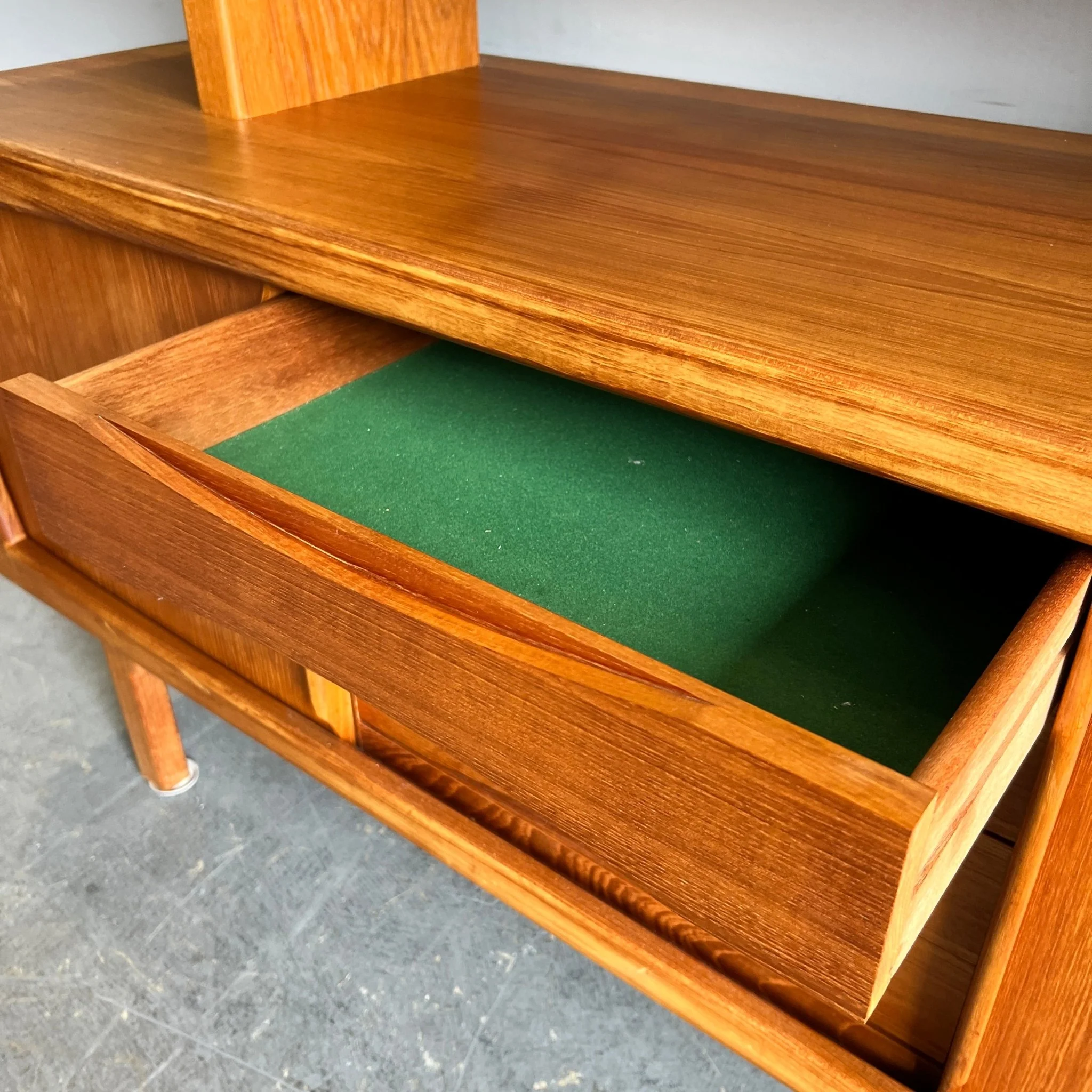 Danish Bernhard Pedersen & Son Modern Teak Tambour Door Credenza and Hutch - Image 5