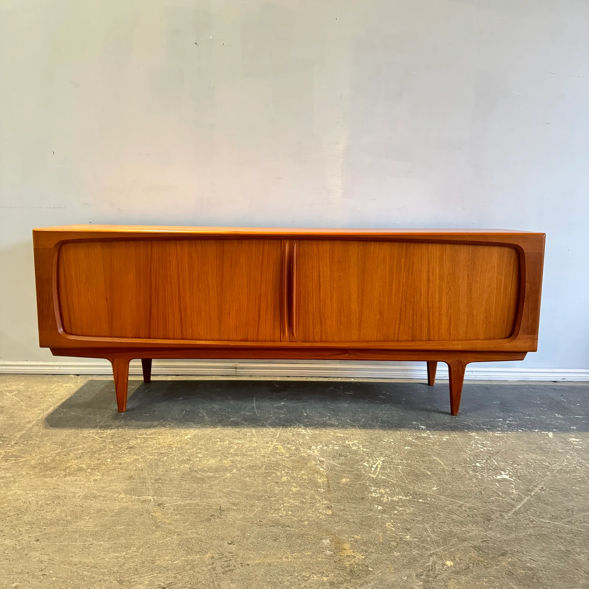 Danish Bernhard Pedersen Teak Tambour Door Long Credenza