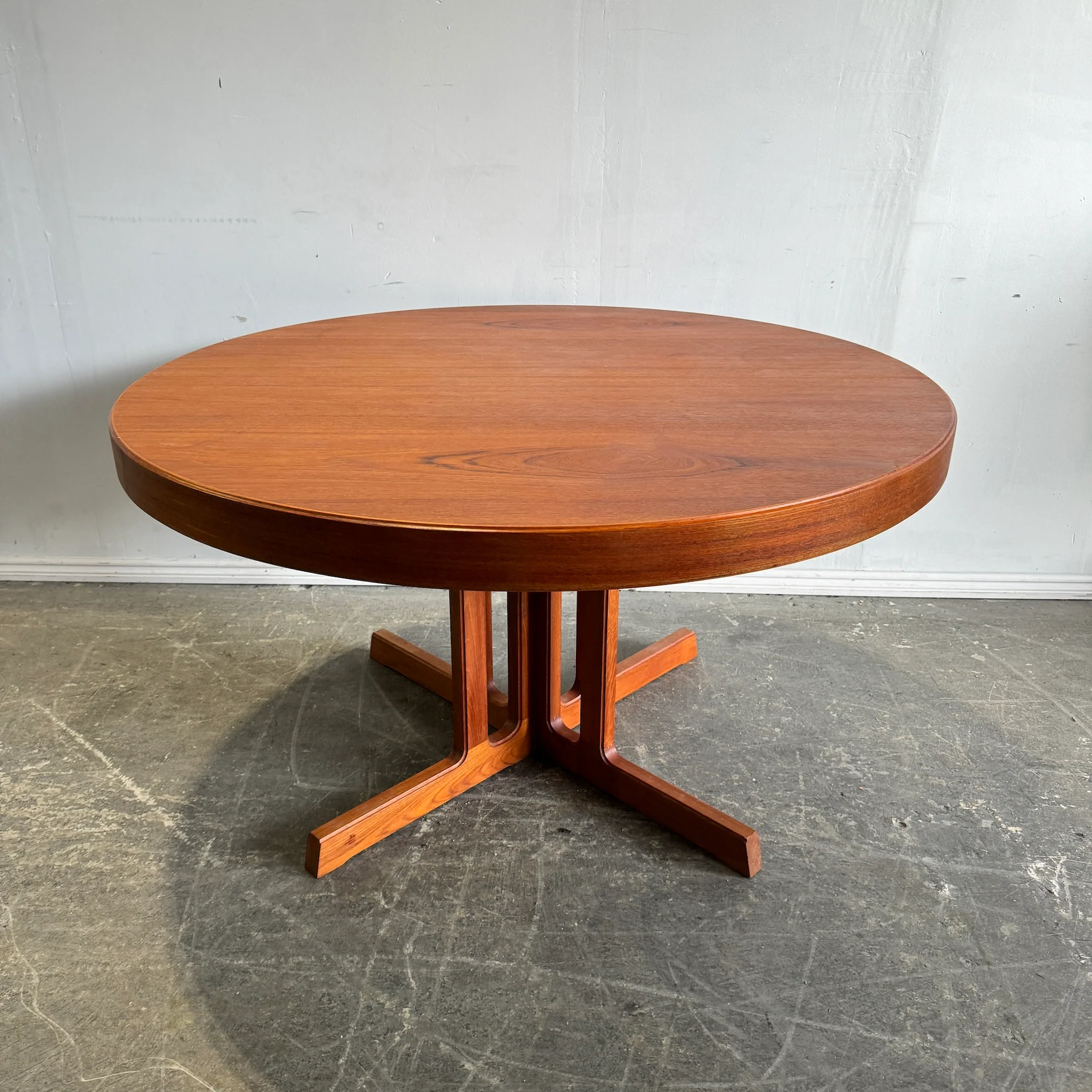 Danish Mid Century Danish Teak Round Dining Table with 3 Leaves