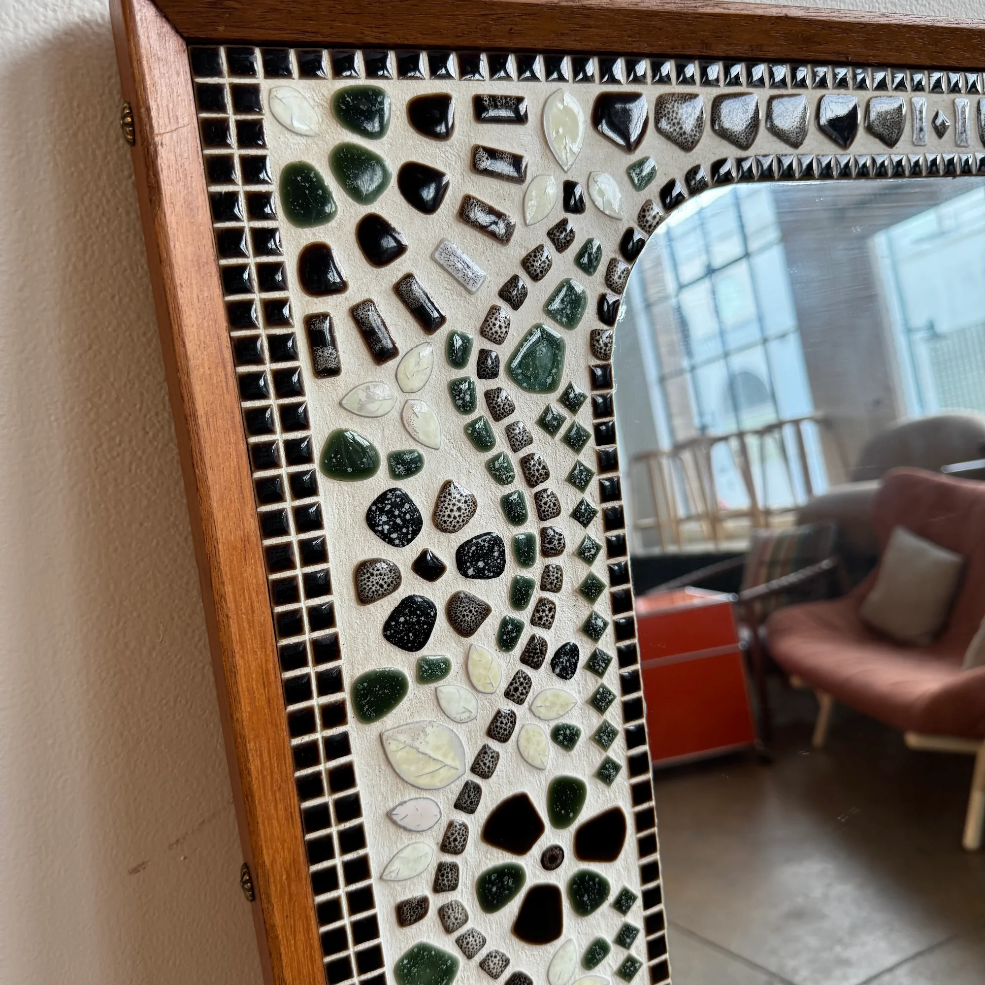 Danish Mid-Century Mosaic Mirror with Teak Frame, 1960s - Image 4