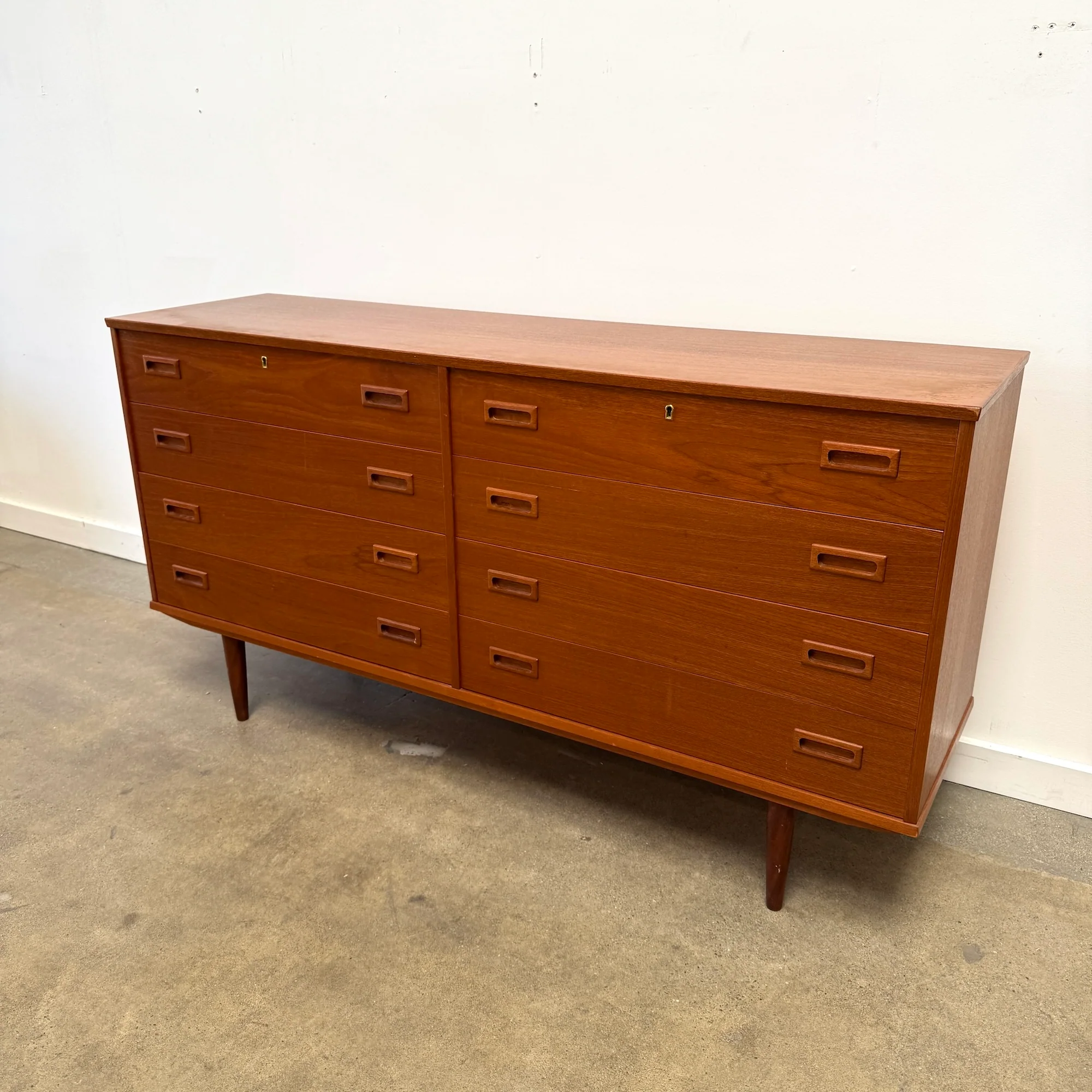 Danish Modern 8 Drawer Low Teak Dresser - Image 2