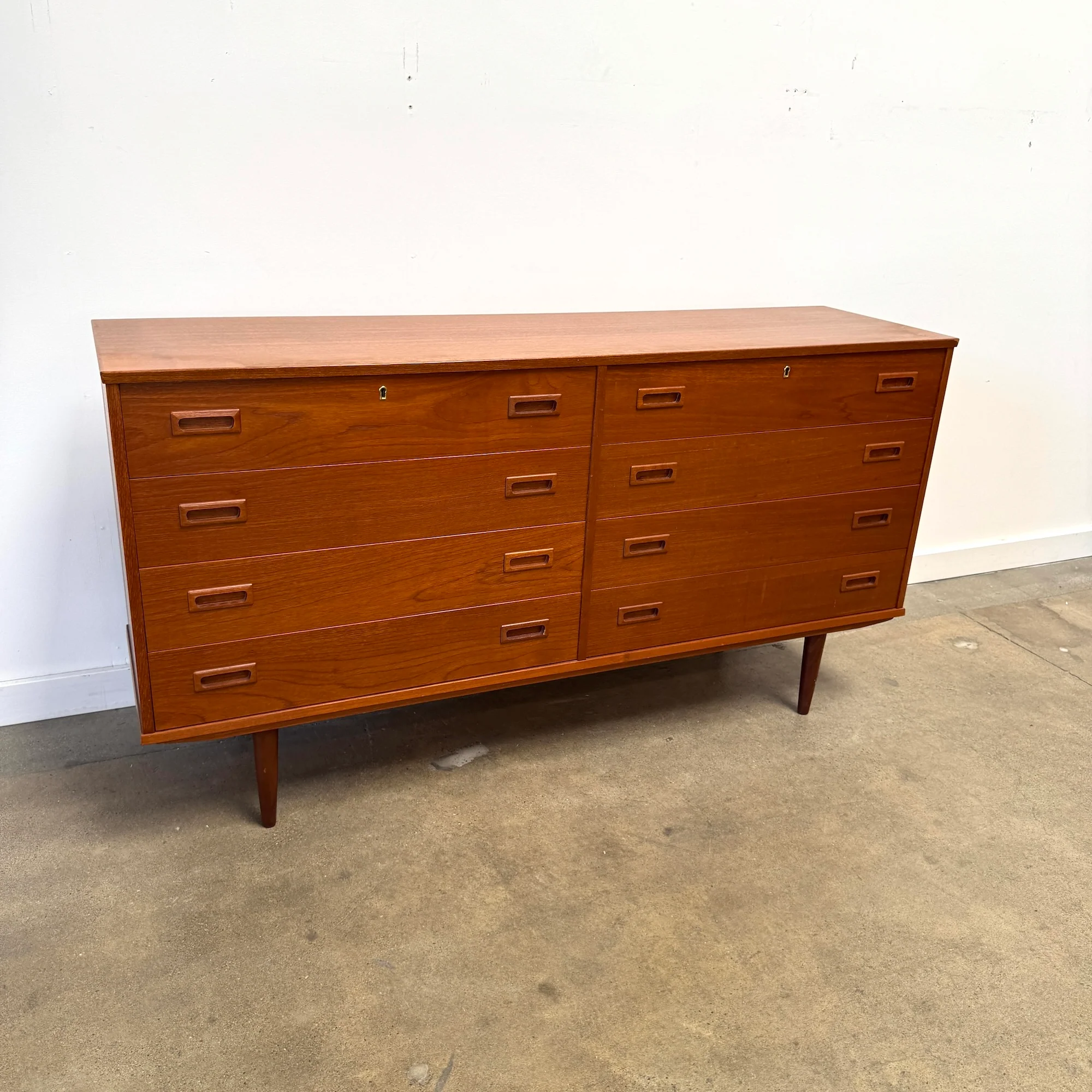 Danish Modern 8 Drawer Low Teak Dresser - Image 3