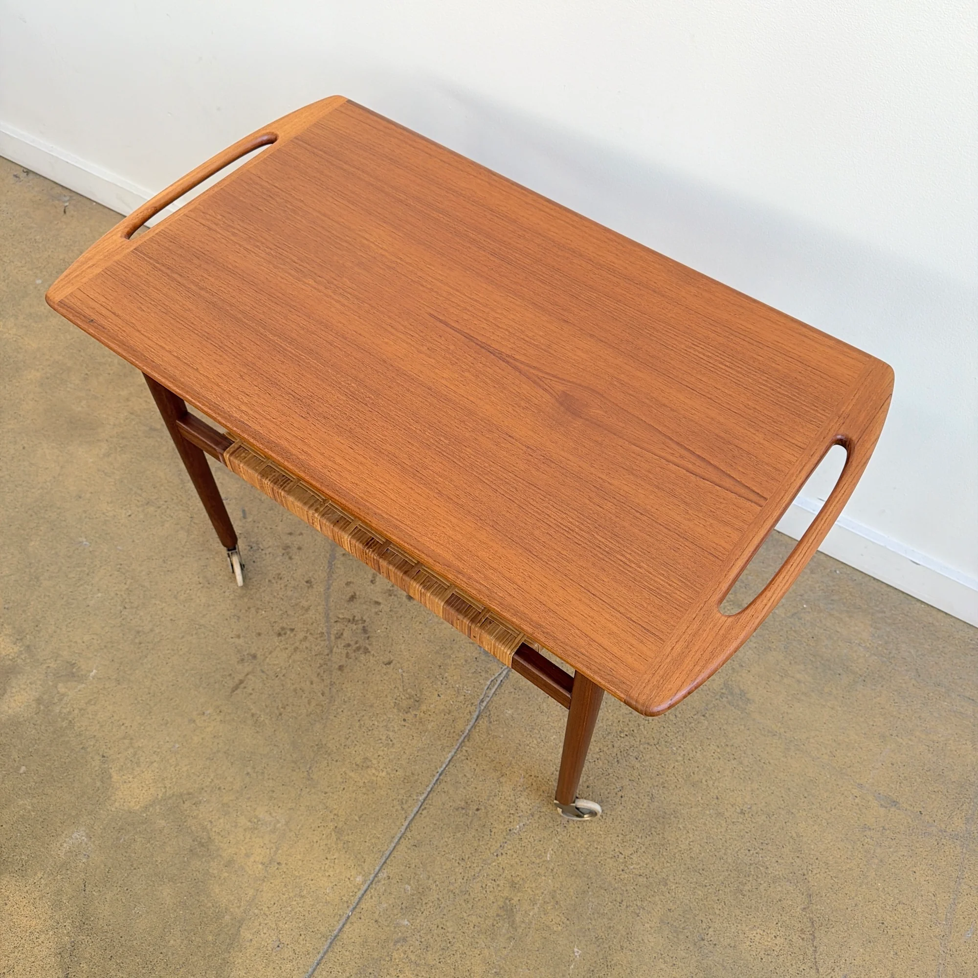 Danish Modern Anton Kildeberg Teak Rattan Trolley (Refinished) - Image 4