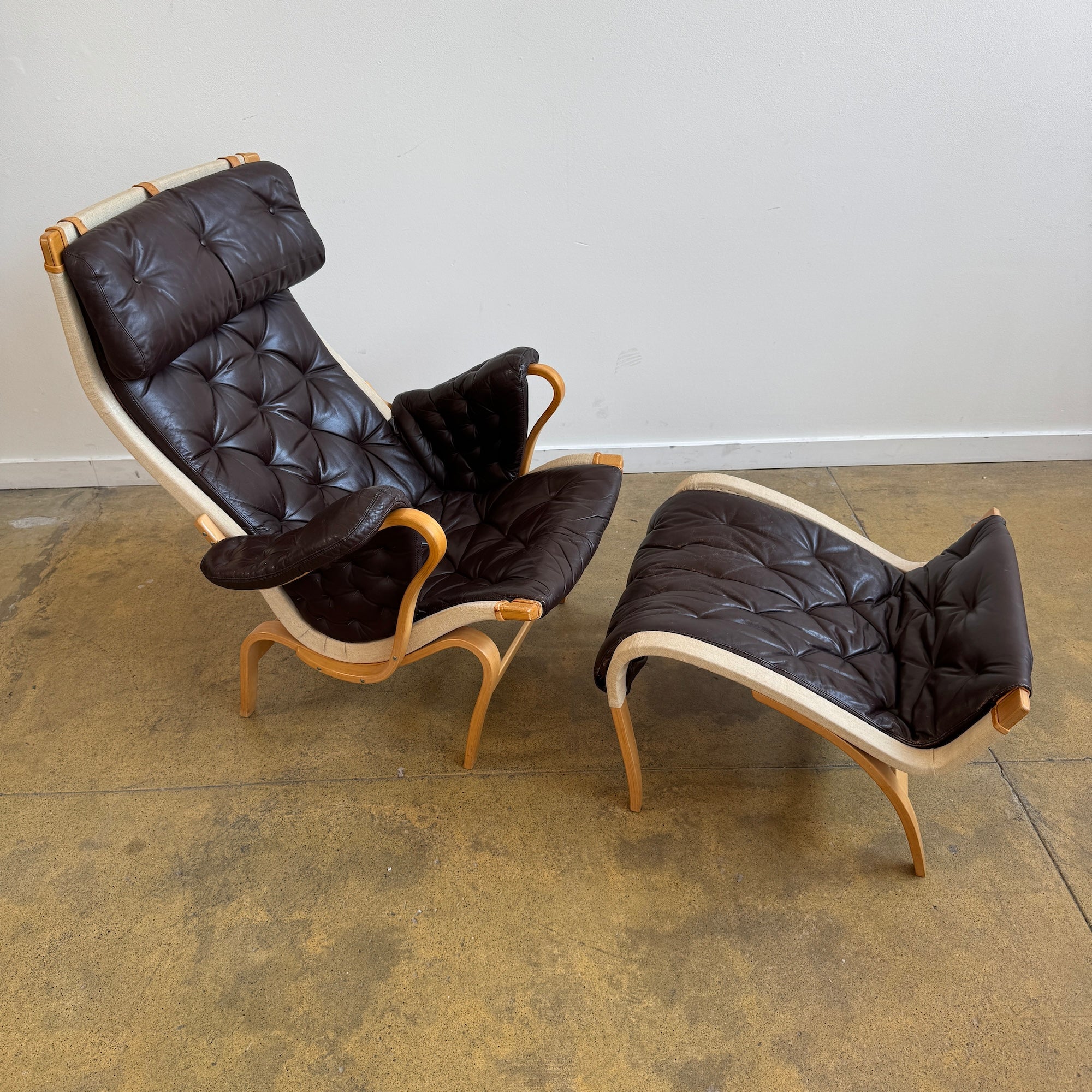 Danish Modern Bruno Mathsson Pernilla Armchair with Ottoman