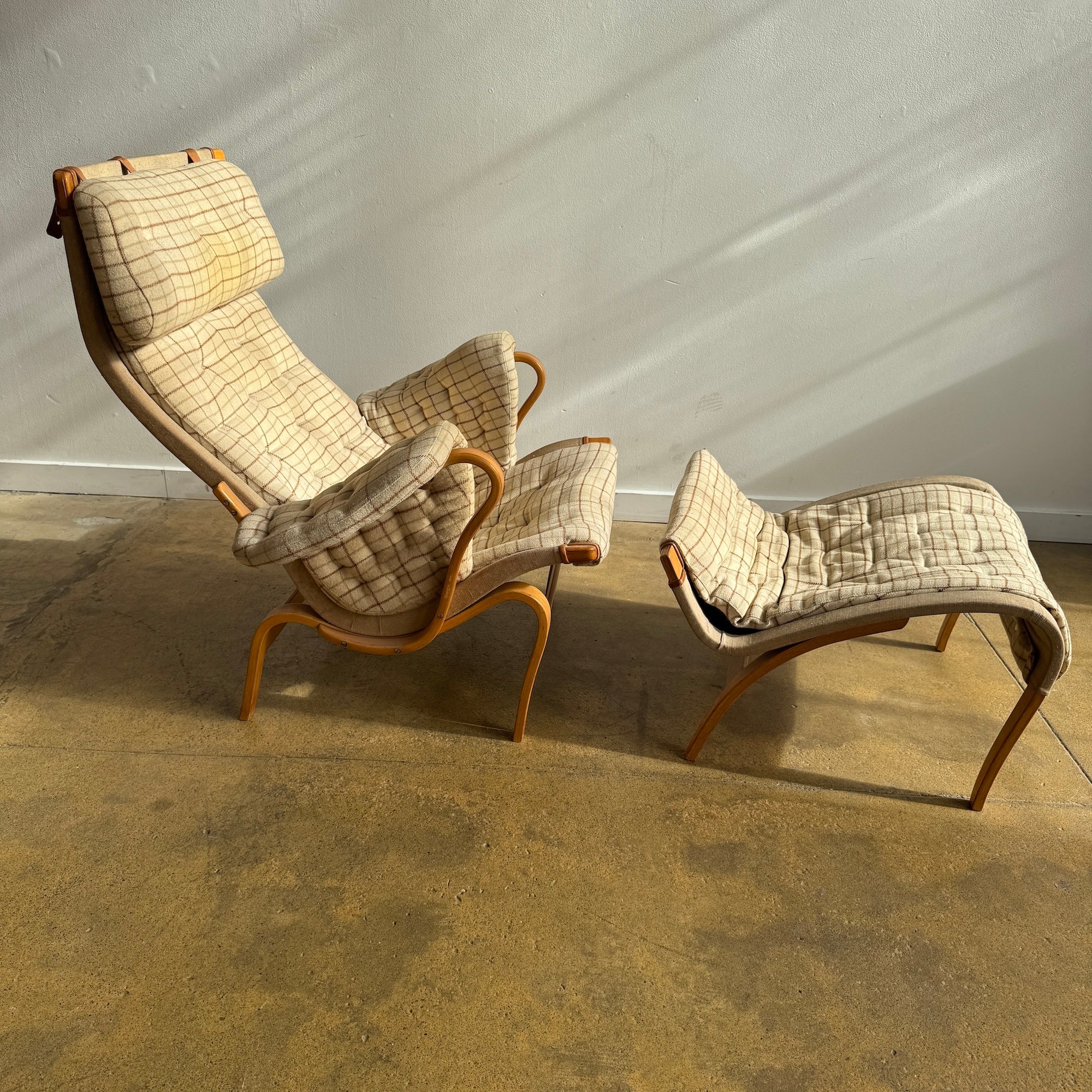 Danish Modern Bruno Mathsson Pernilla Armchair with Ottoman