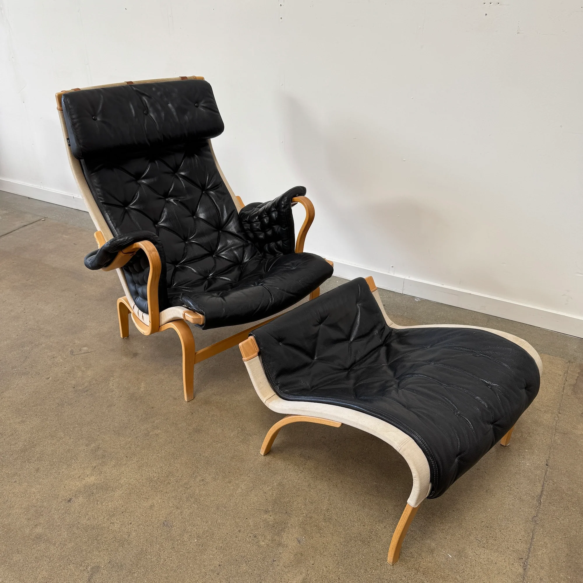 Danish Modern Bruno Mathsson Pernilla Armchair with Ottoman (Leather) - Image 3