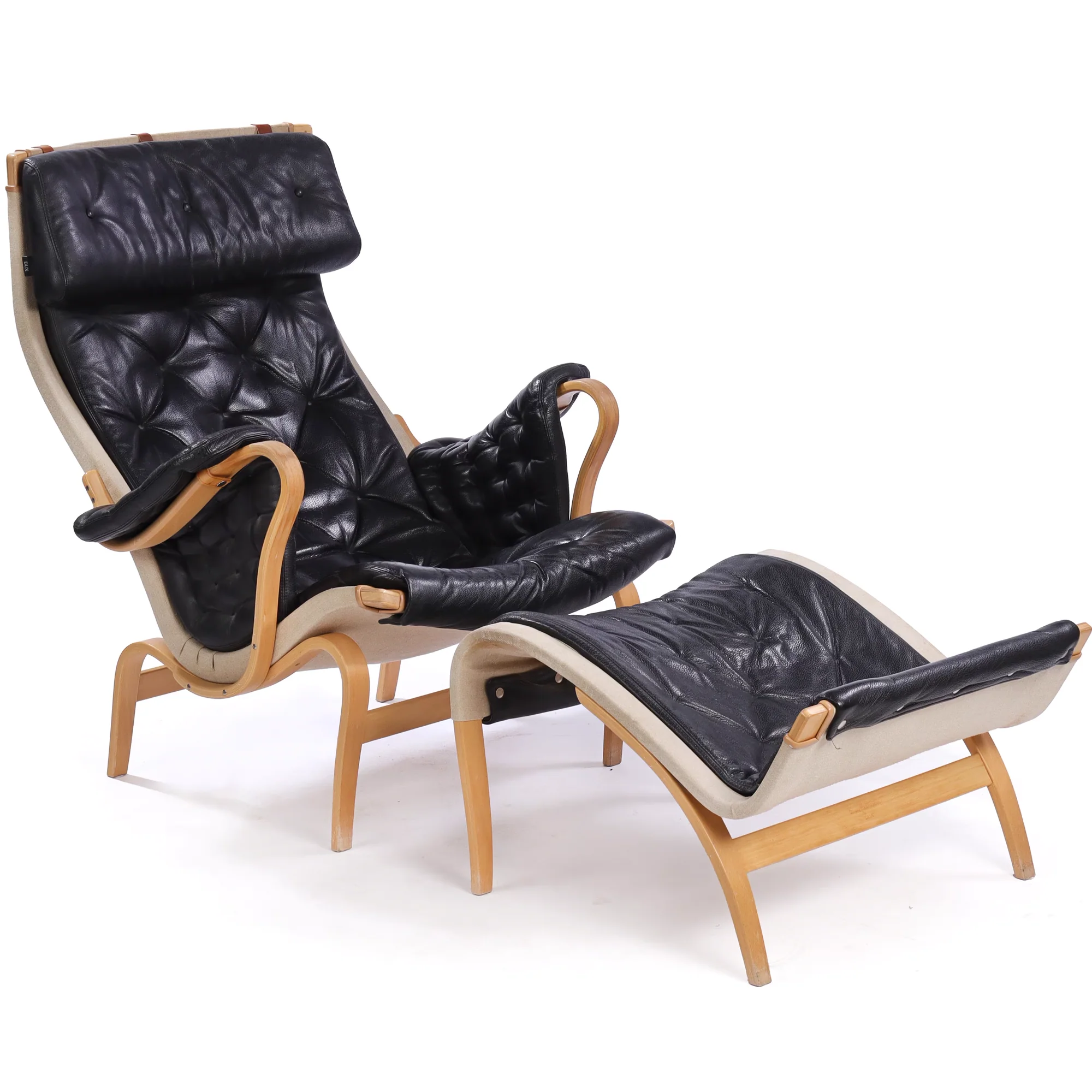 Danish Modern Bruno Mathsson Pernilla Armchair with Ottoman (Leather)