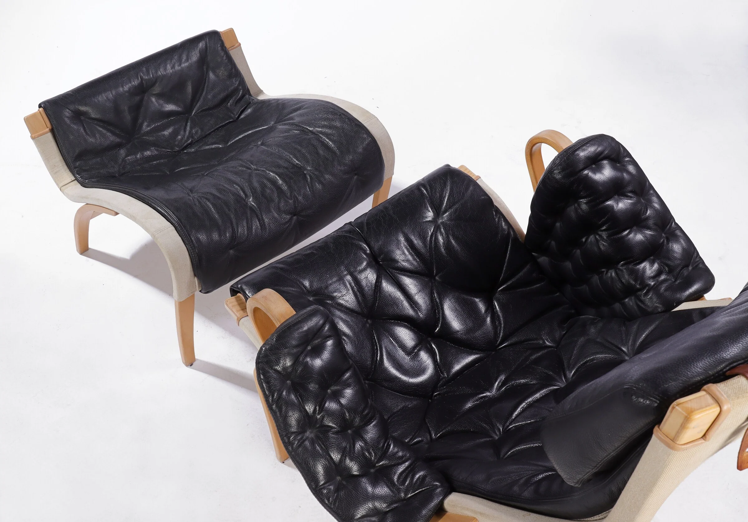 Danish Modern Bruno Mathsson Pernilla Armchair with Ottoman (Leather) - Image 5