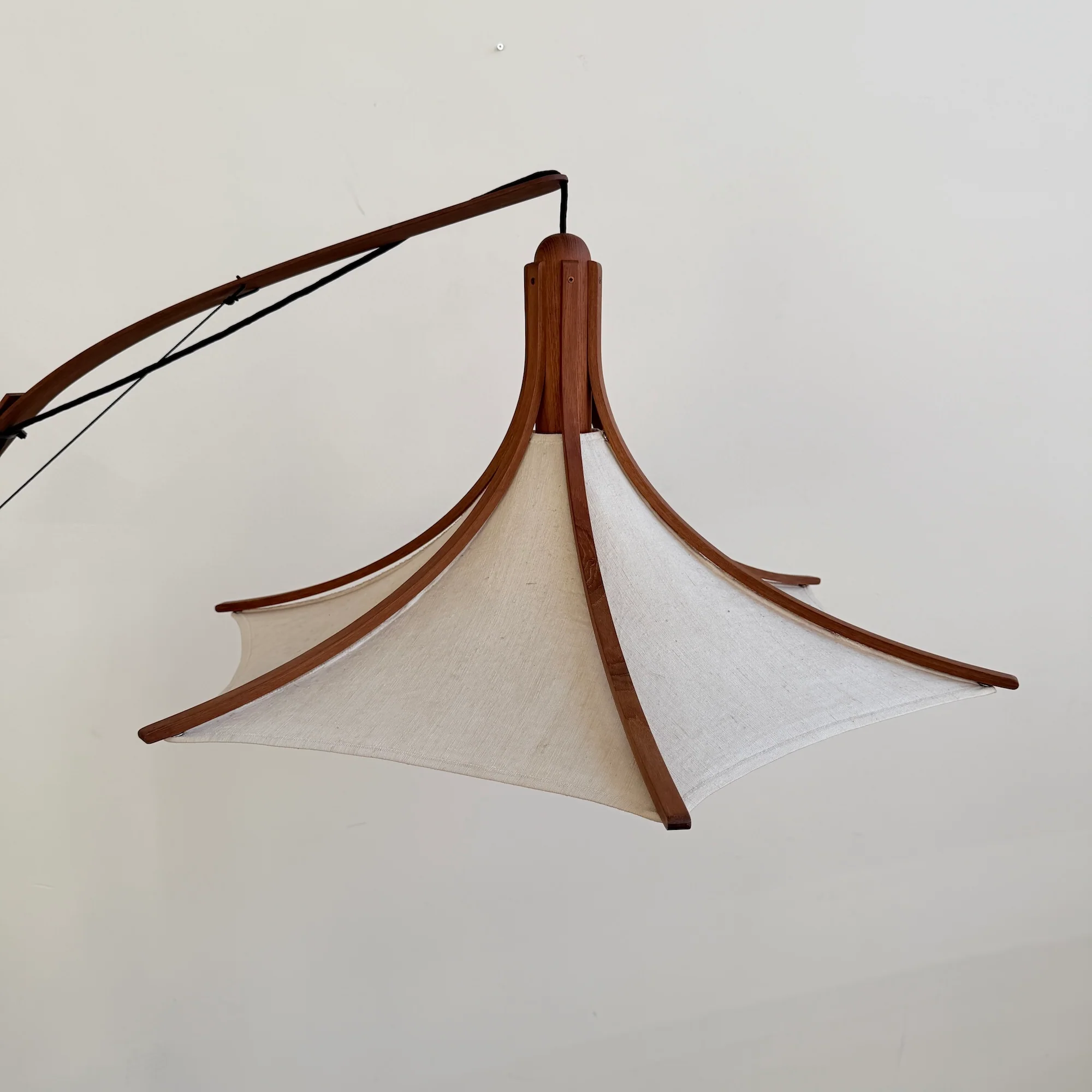 Danish Modern Domus Teak Arc Floor Lamp with Linen Shade, 1970s - Image 2