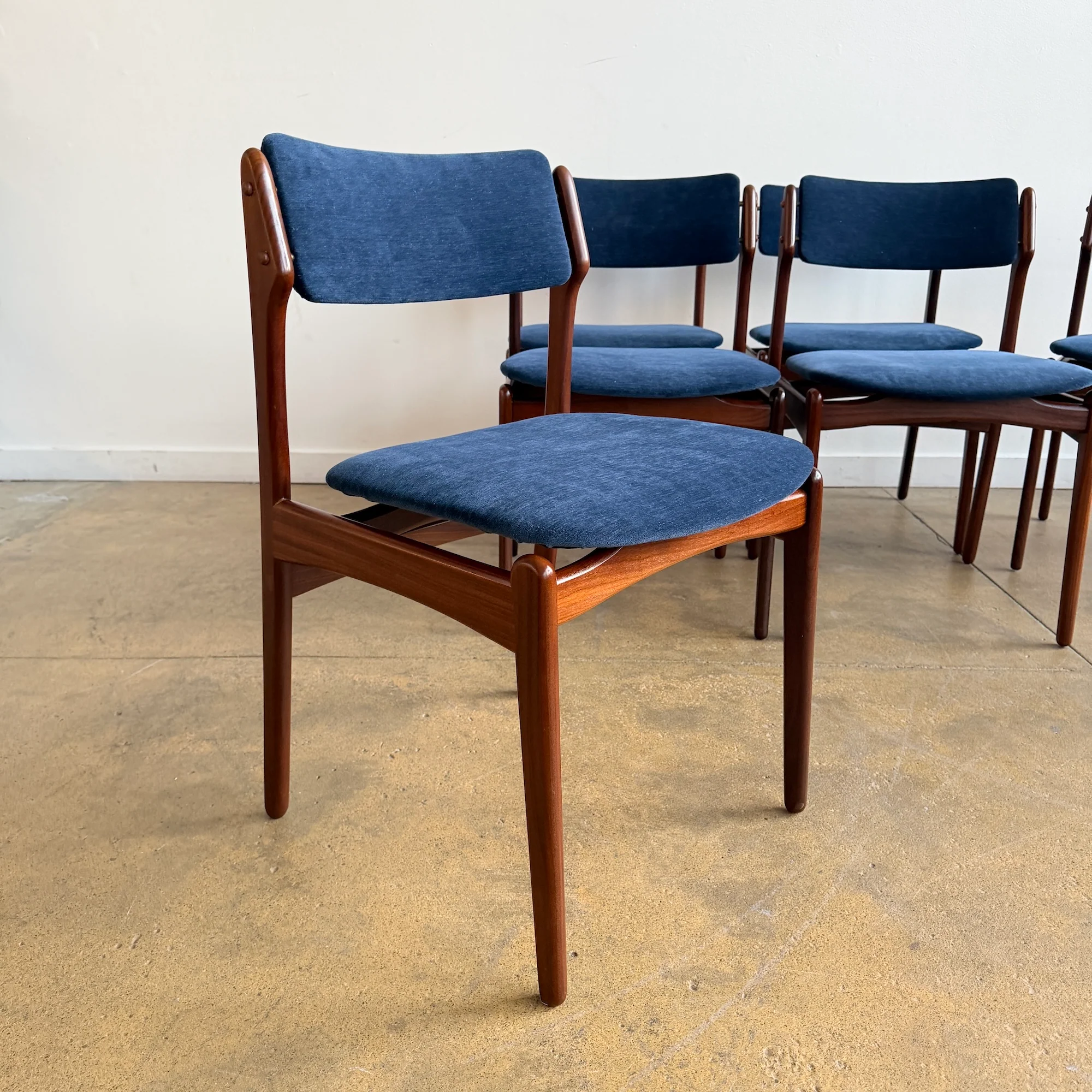 Danish Modern Erik Buch Model 49 Performance Velvet Dining Chairs - Image 3