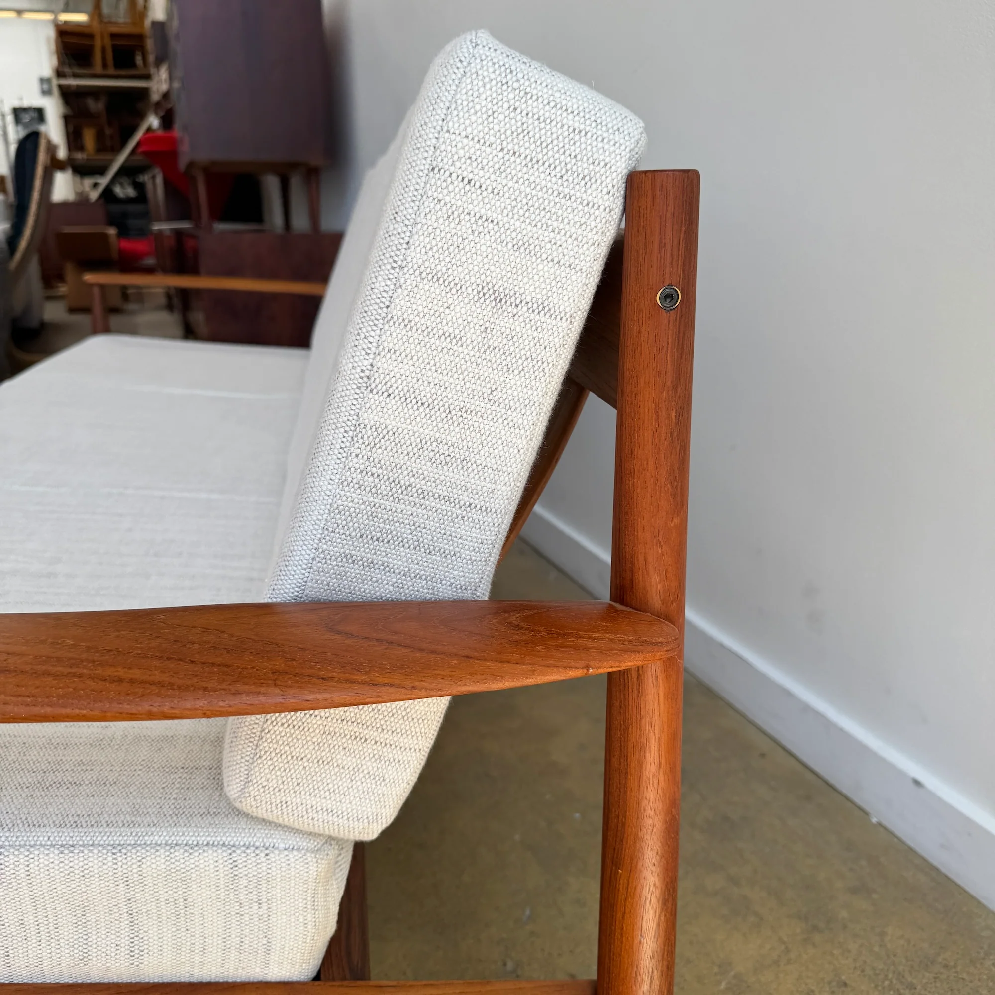 Danish Modern Grete Jalk Teak Sofa by France & Son — Newly Reupholstered - Image 11