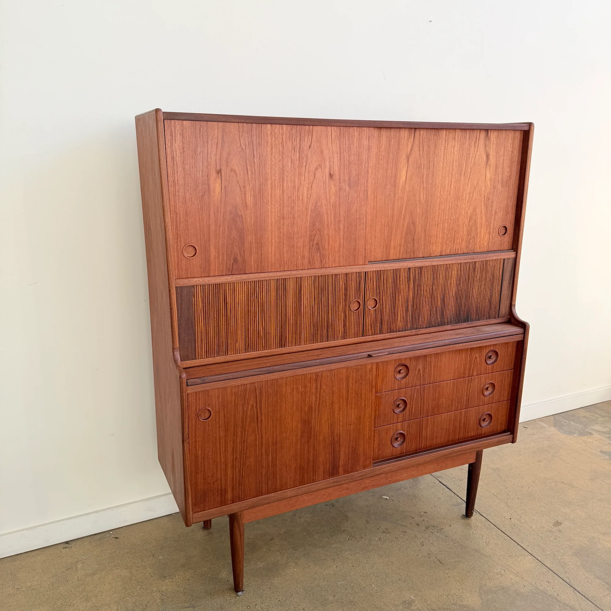Danish Modern Johannes Andersen teak high sideboard with Secretary Desk - Image 3