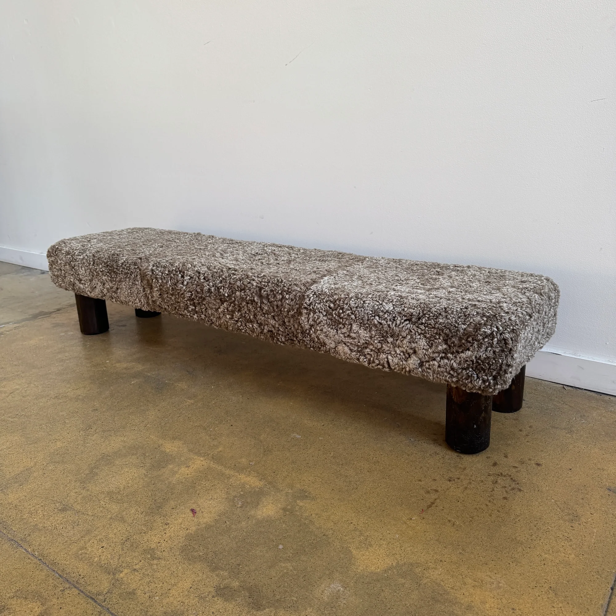 Danish Modern Long Sheep Skin Bench - Image 2
