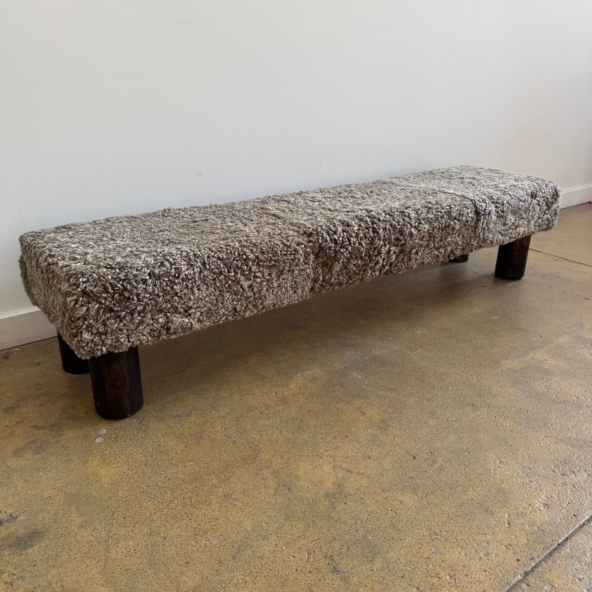 Danish Modern Long Sheep Skin Bench - Image 3