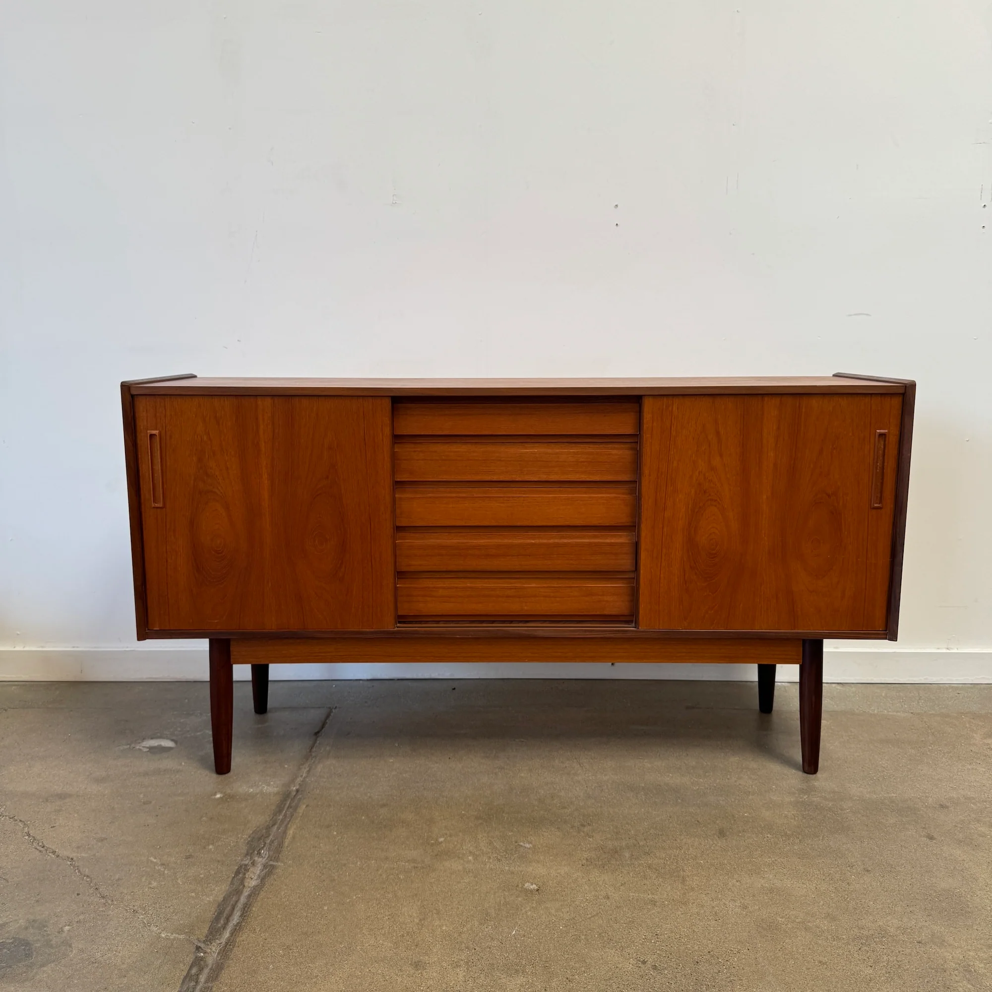 Danish Modern Medium Teak Sideboard with Sliding Doors and Drawers