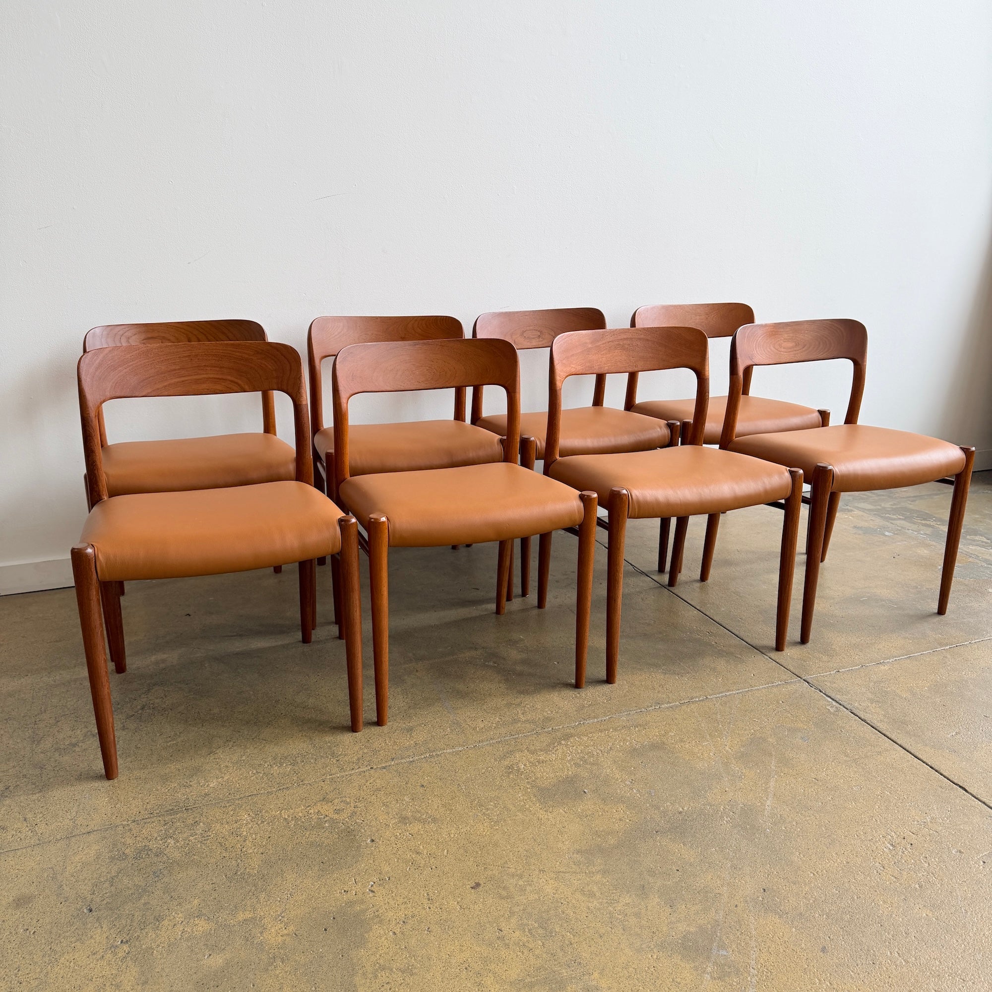 Danish Modern Moller 75 Leather Dining Chairs - Set of 8 - Image 3