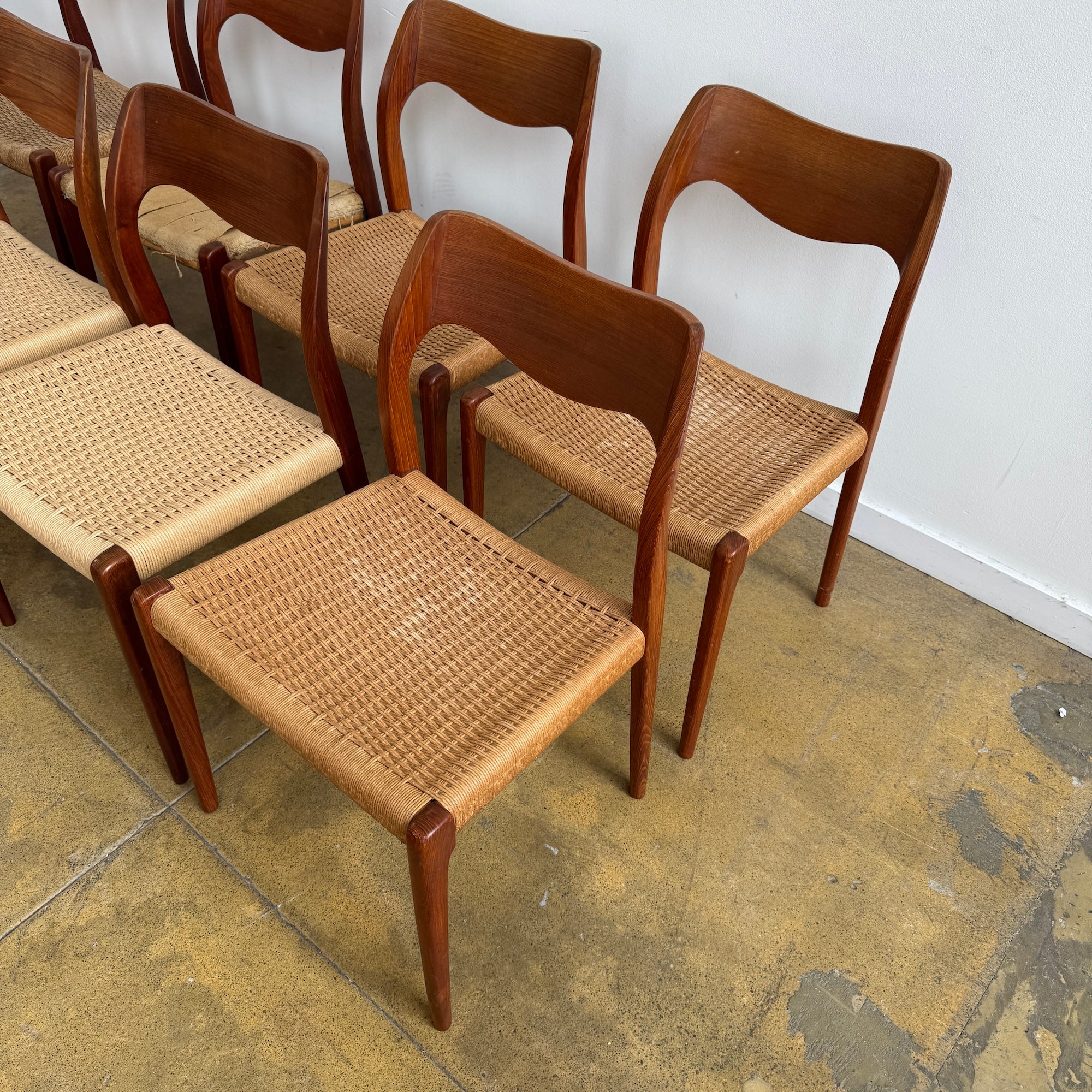 Danish Modern Niels Moller "Set of 8" Model 71 Teak dining chairs (Restoration Included) - Image 8