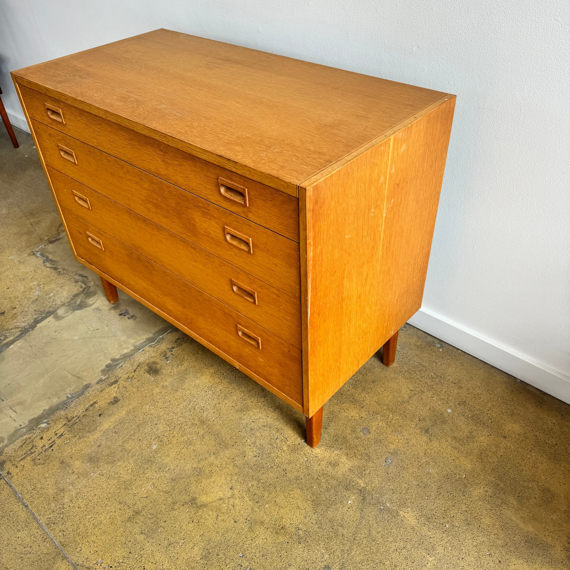 Danish Modern Oakwood Lowboy4 drawer Dresser - Image 4