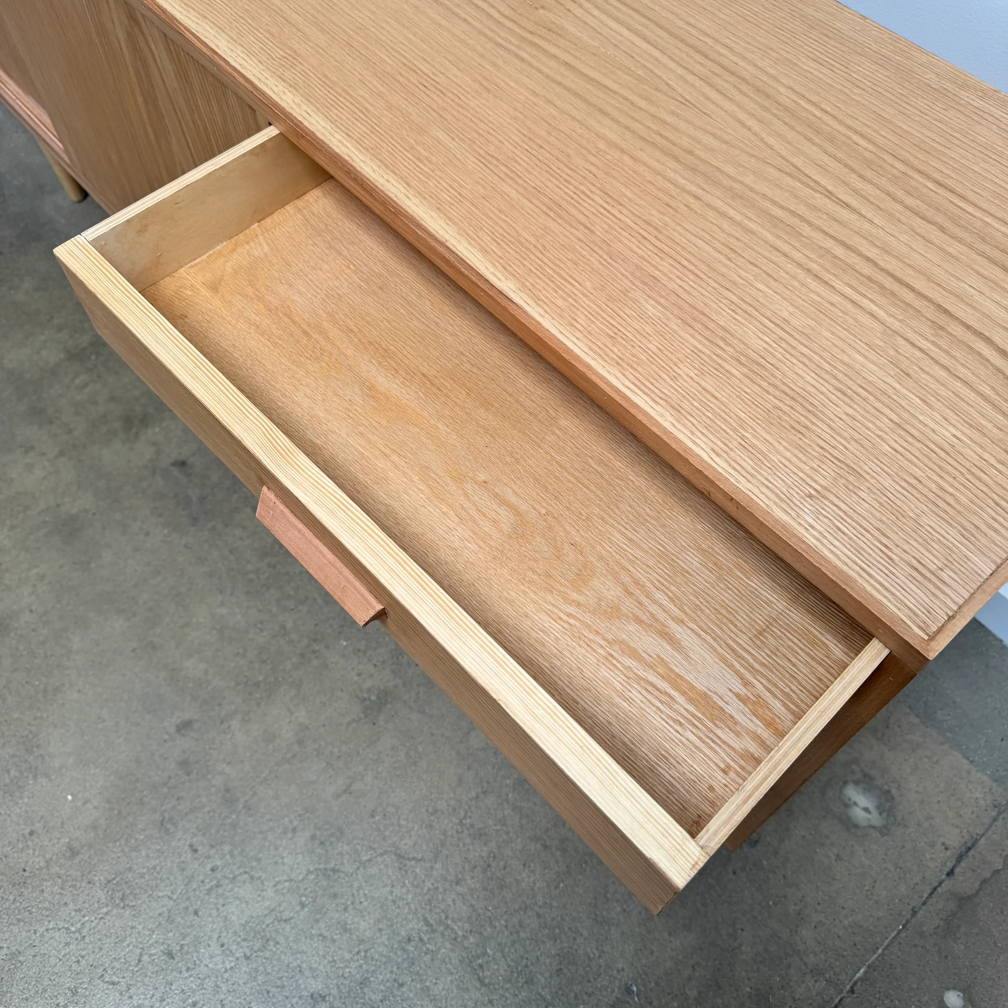 Danish Modern Oakwood Sideboard with 5 drawers and sliding doors - Image 6