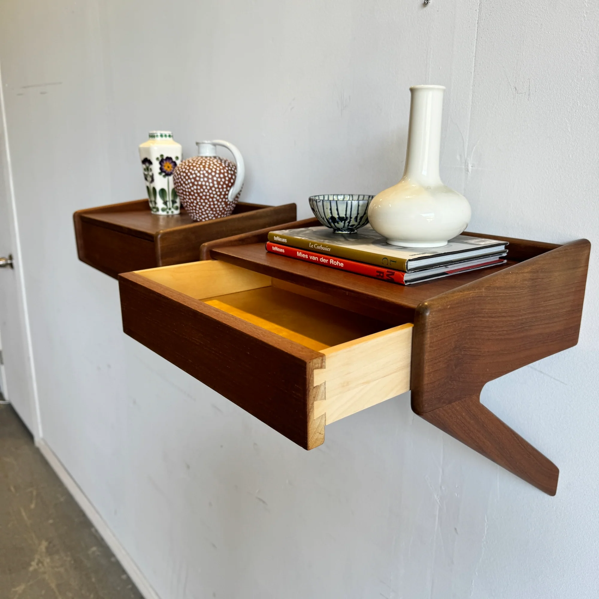 Danish Modern Pair of Ølhome Danish teak Floating Nightstands - Image 3