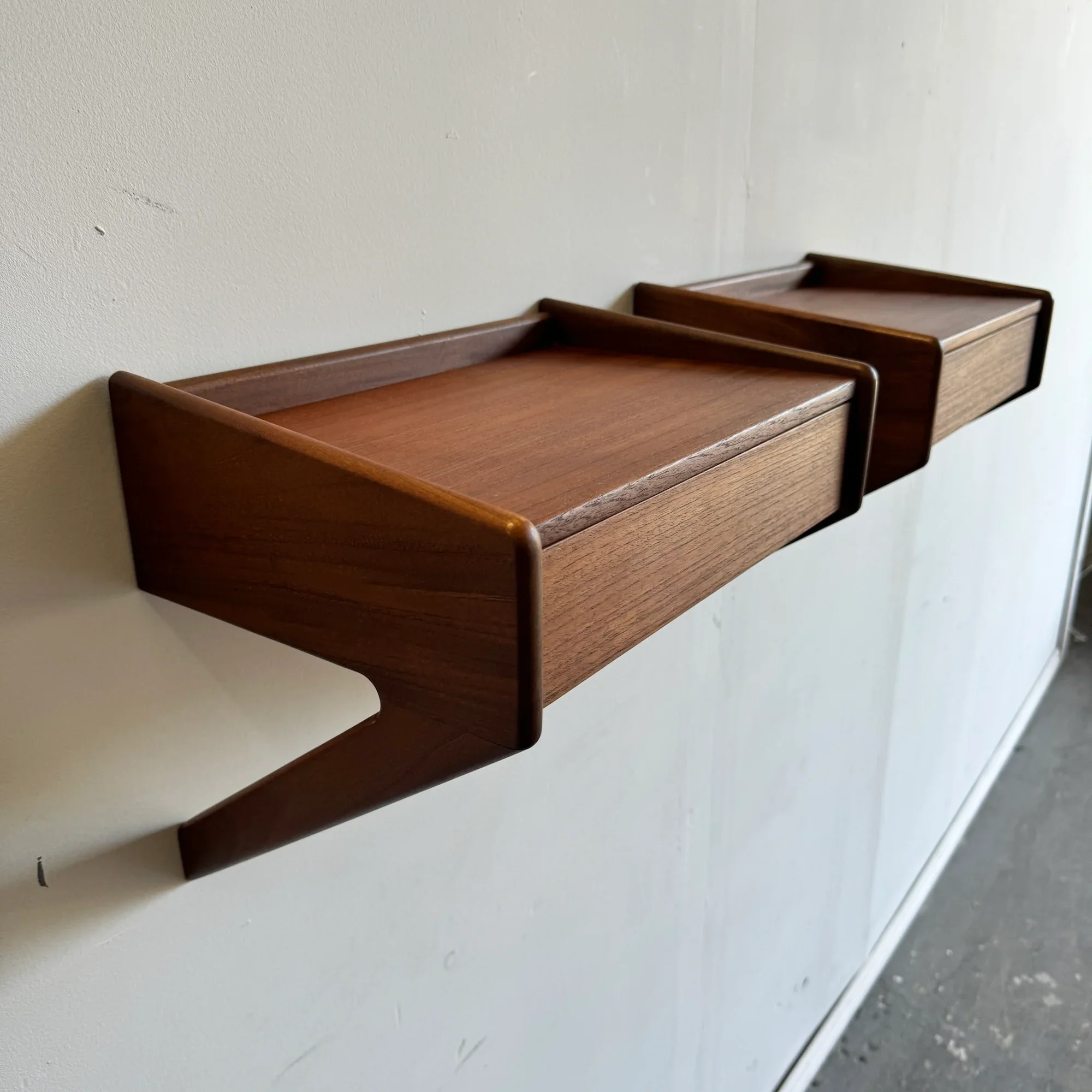 Danish Modern Pair of Ølhome Danish teak Floating Nightstands - Image 2