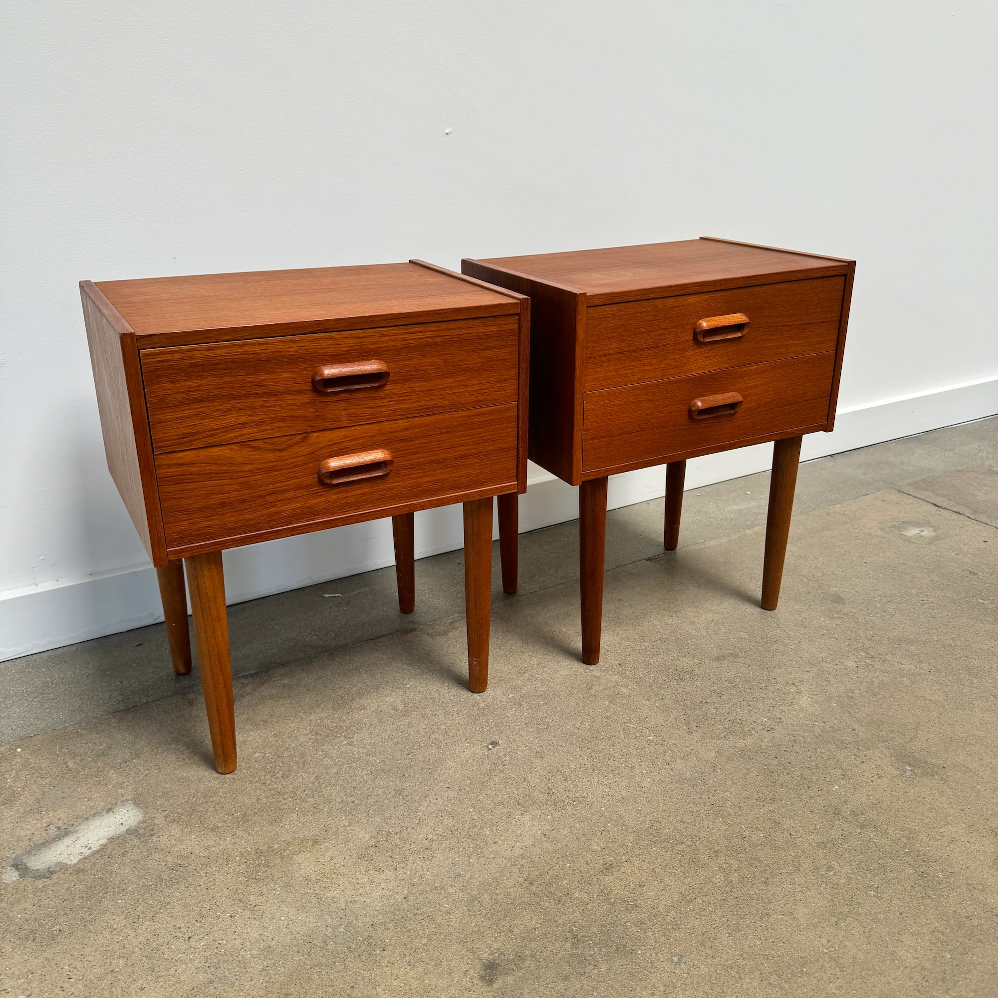 Danish Modern Pair of Teak Two Drawer Nightstands - Image 2