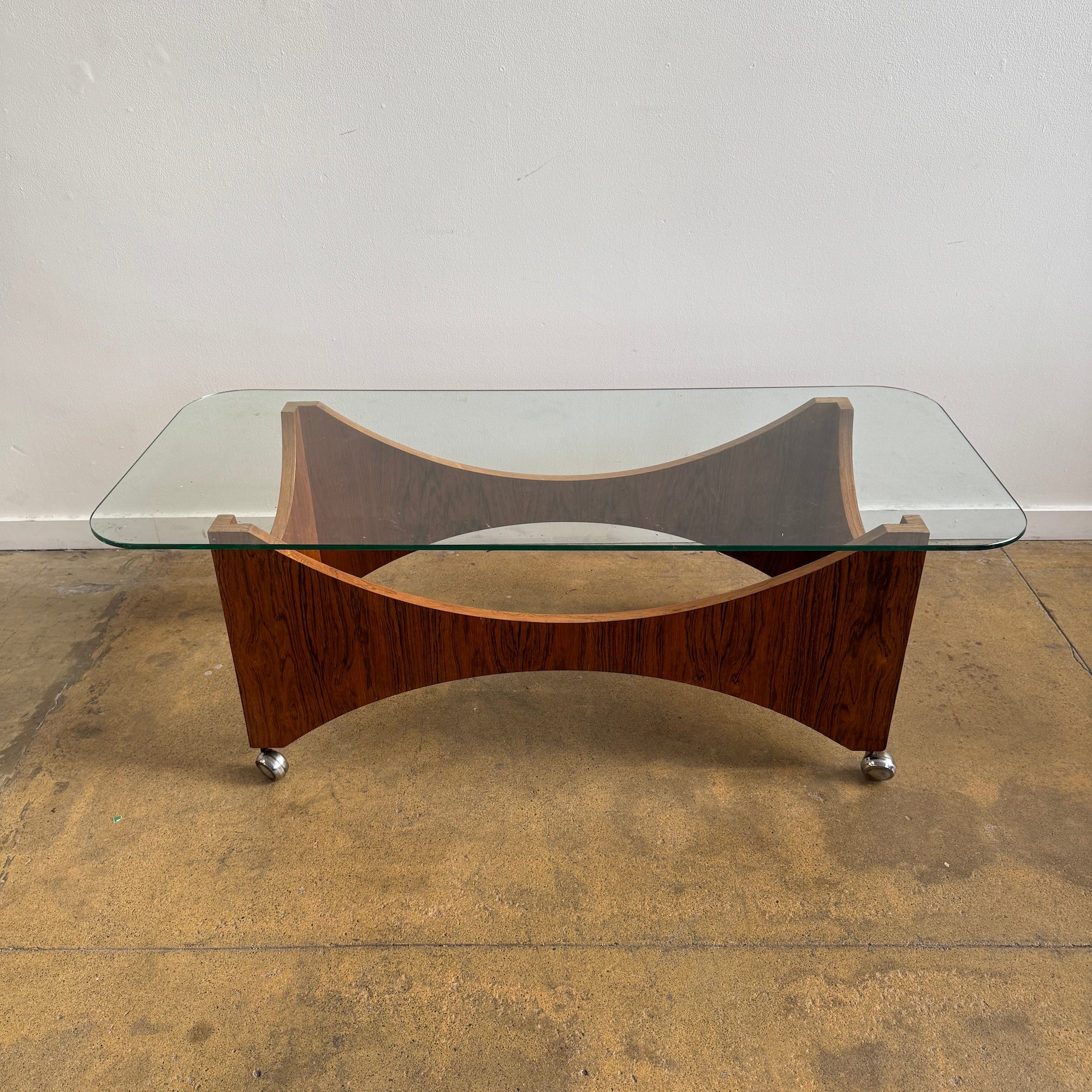 Danish Modern Rosewood Sculptural Glass Coffee Table - Image 3