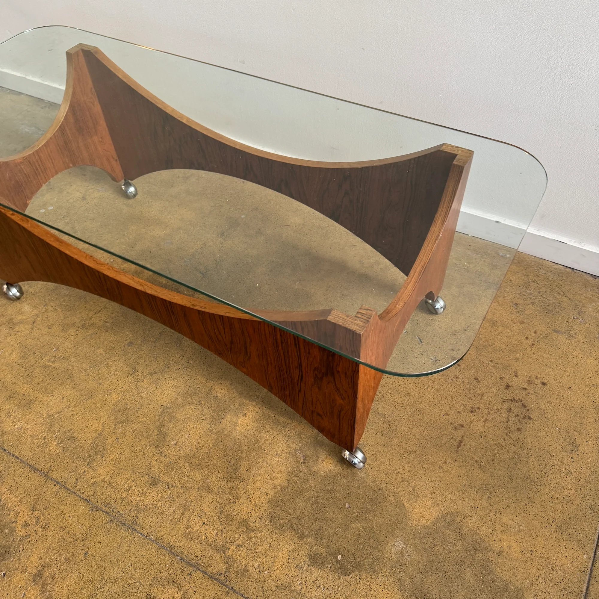 Danish Modern Rosewood Sculptural Glass Coffee Table - Image 4