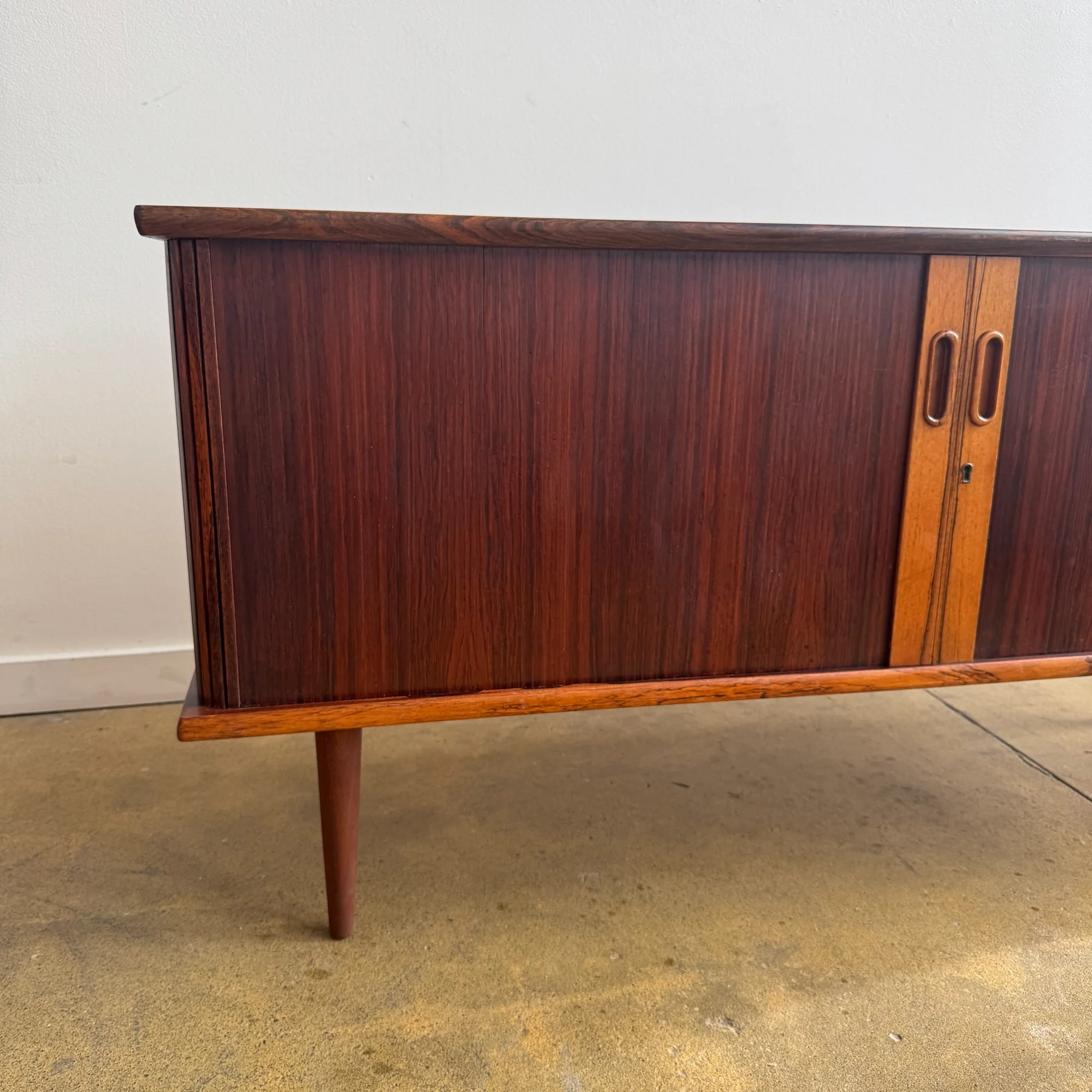 Danish Modern Rosewood Tambour Door Low Sideboard - Image 6