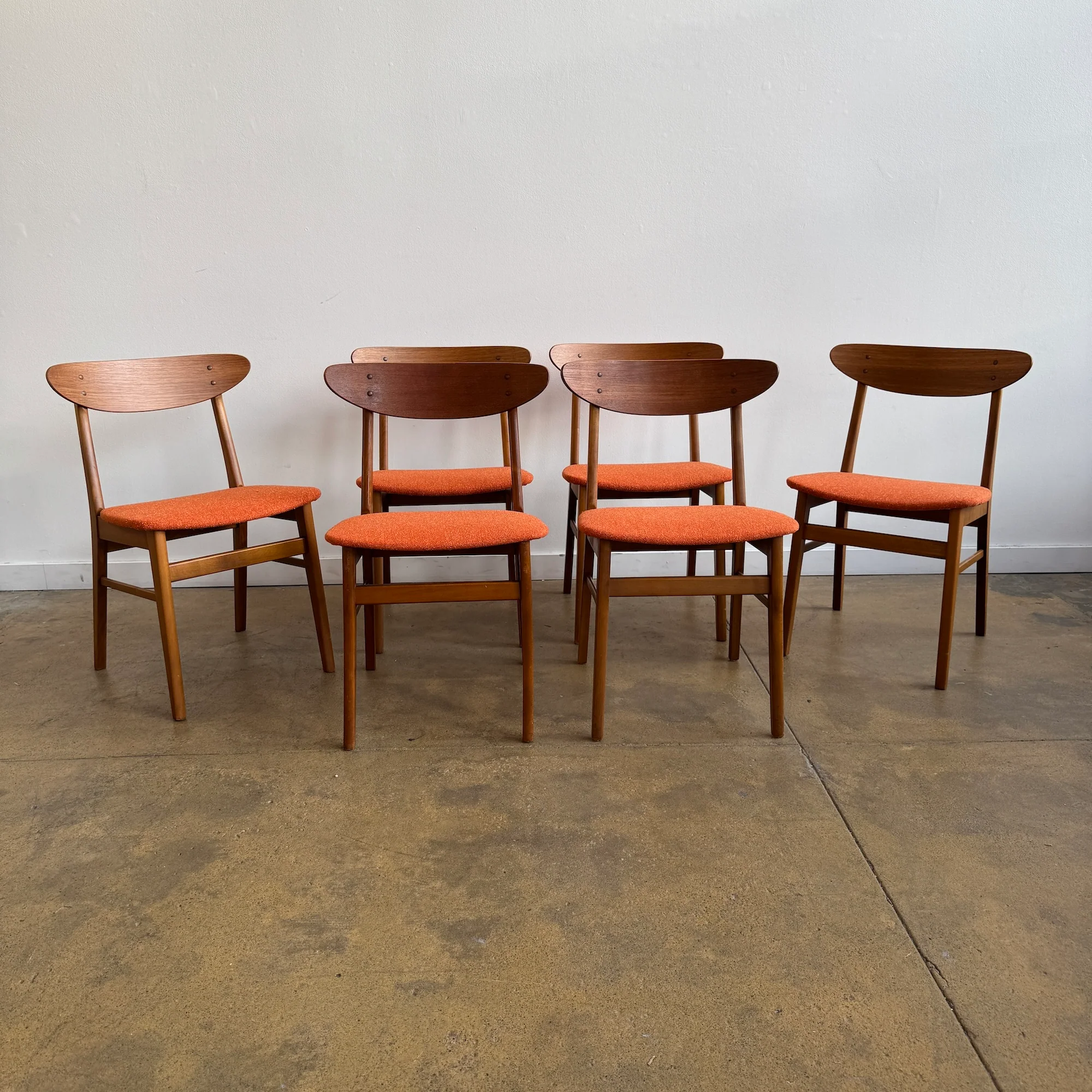 Danish Modern Set of 6 Farstrup Model 210 Dining chairs (Knoll Boucle upholstery)