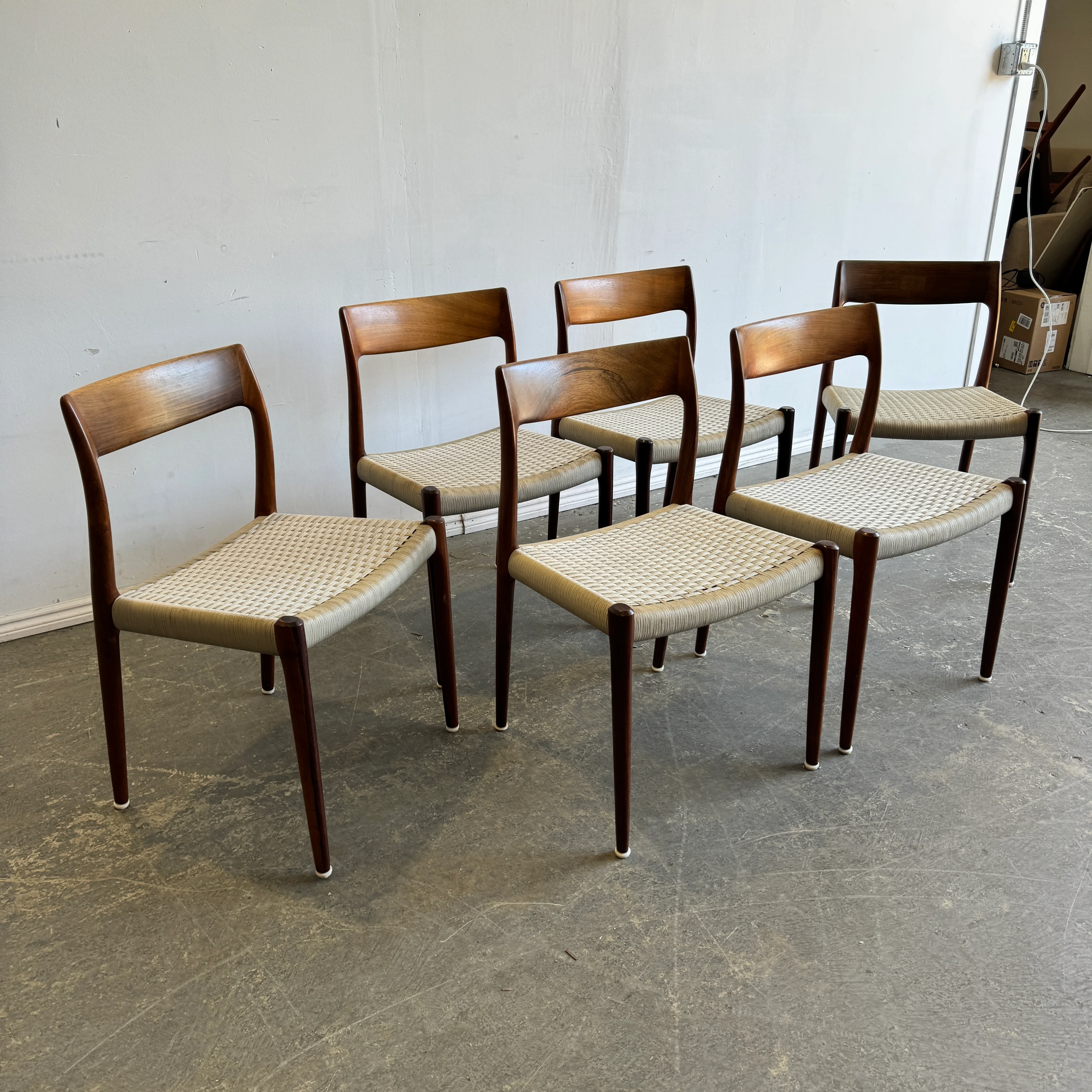 Danish Modern Set of 6 Niels O. Møller Rosewood cord Model 77 Dining chairs - Image 2