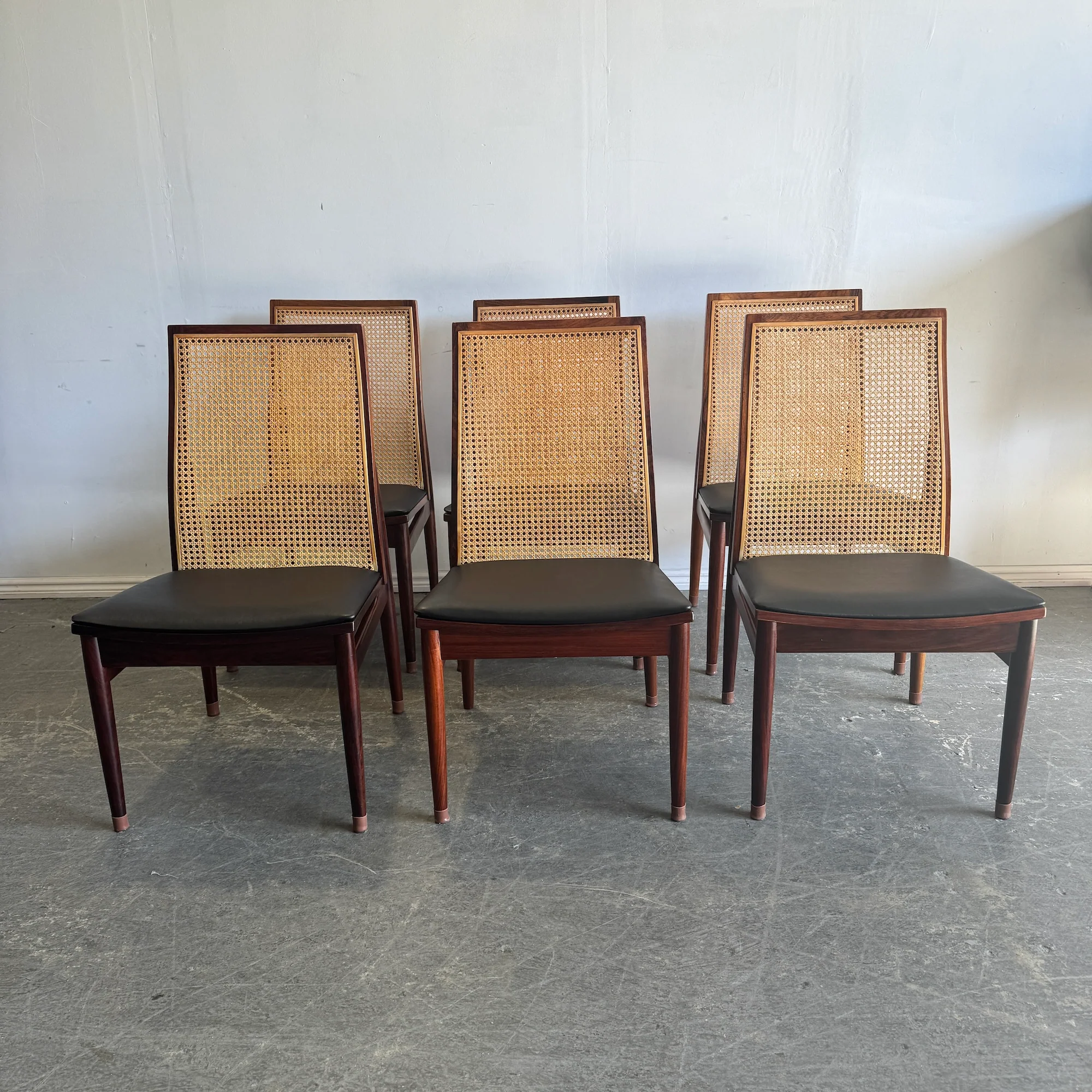 Danish Modern Set of 6 Rosewood, Cane Dining Chairs by Dyrlund - Image 2