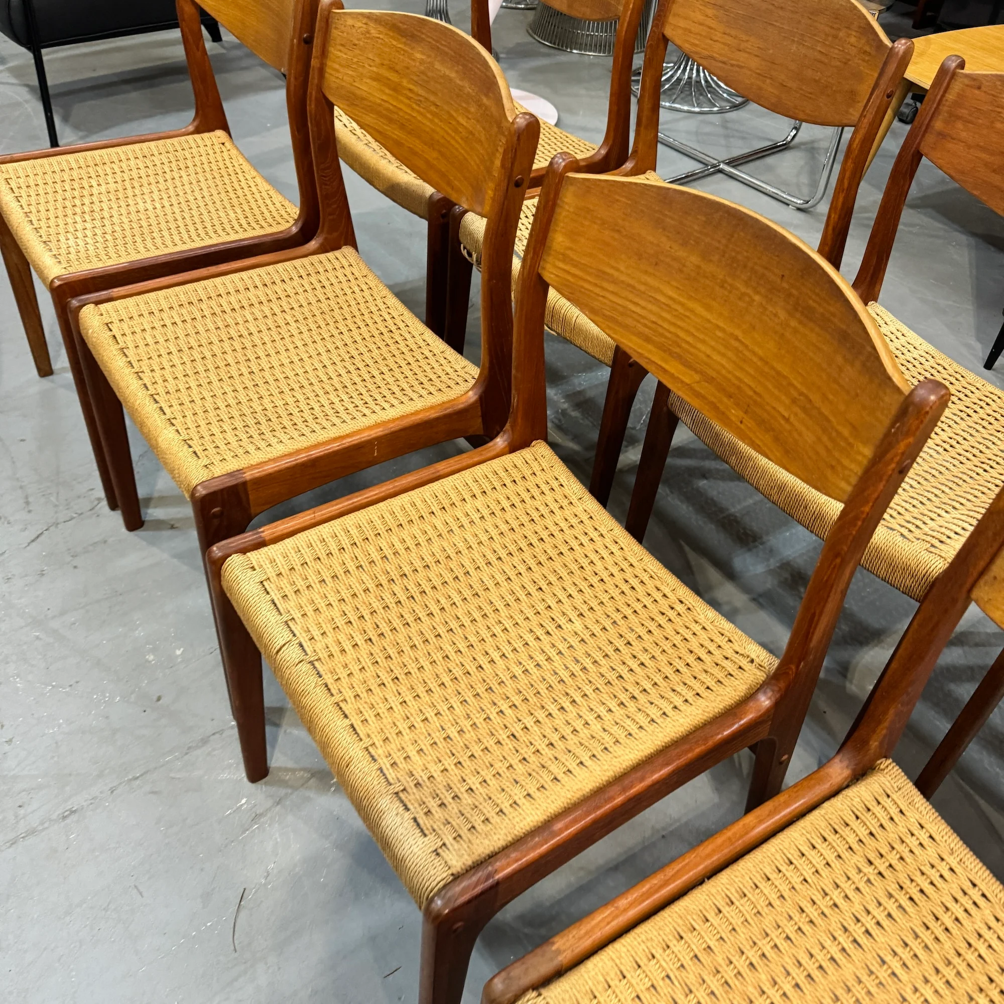 Danish Modern set of 8 Poul volther style cord dining chairs - Image 7