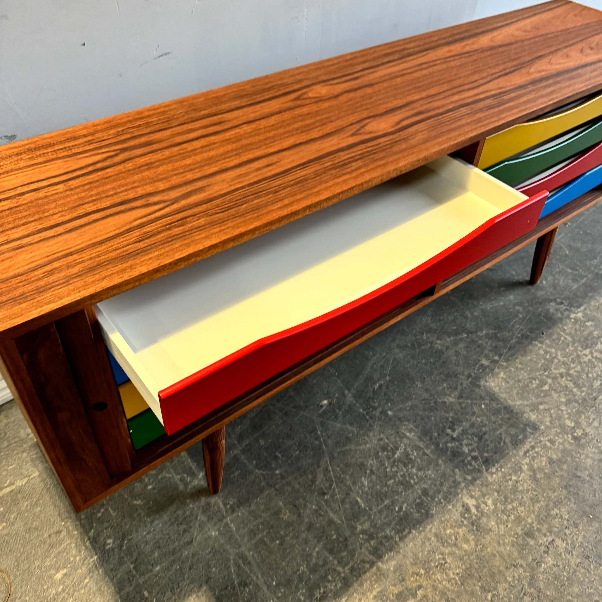 Danish Modern Sideboard in Teak by Bruno Hansen with Colored Drawers - Image 6
