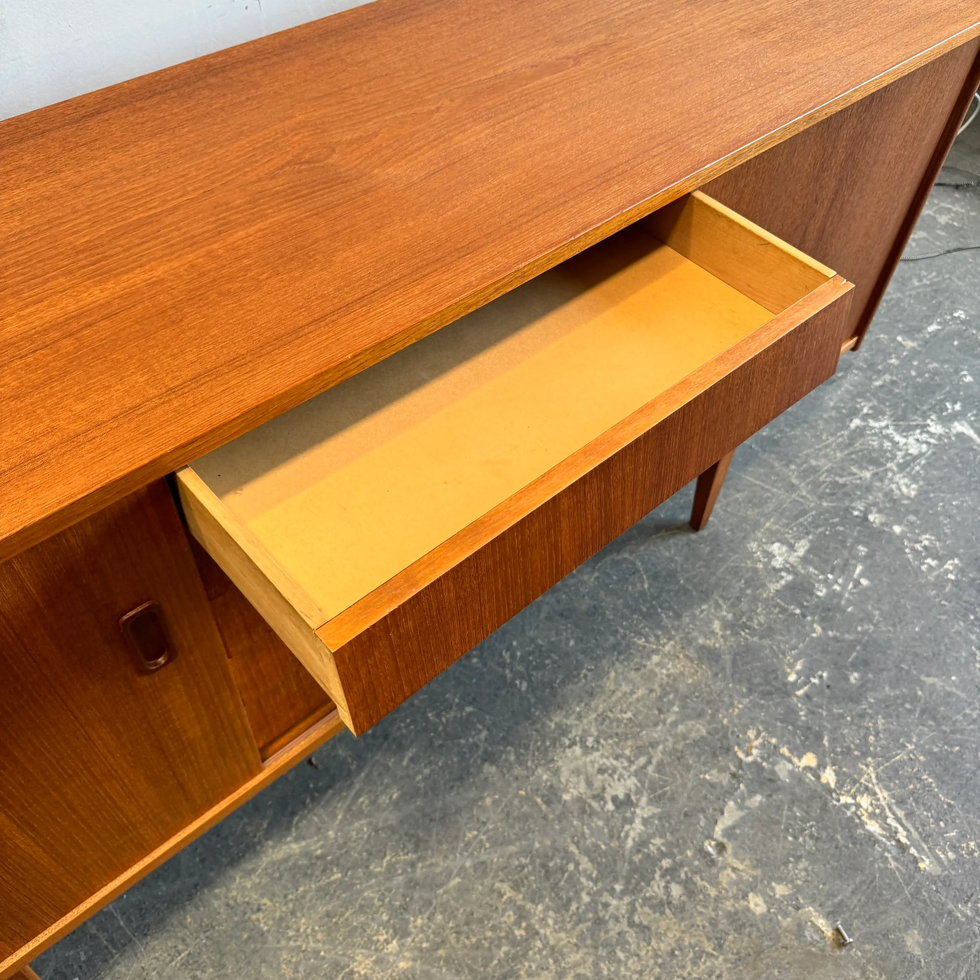 Danish Modern Sideboard Teak 5 drawer double sliding doors - Image 4