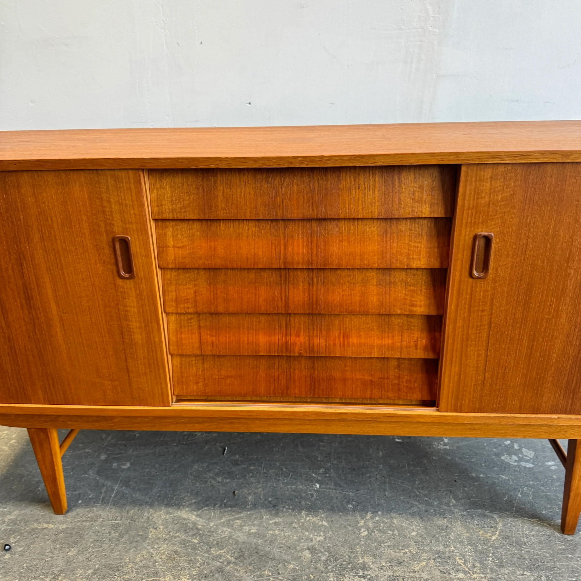 Danish Modern Sideboard Teak 5 drawer double sliding doors - Image 7
