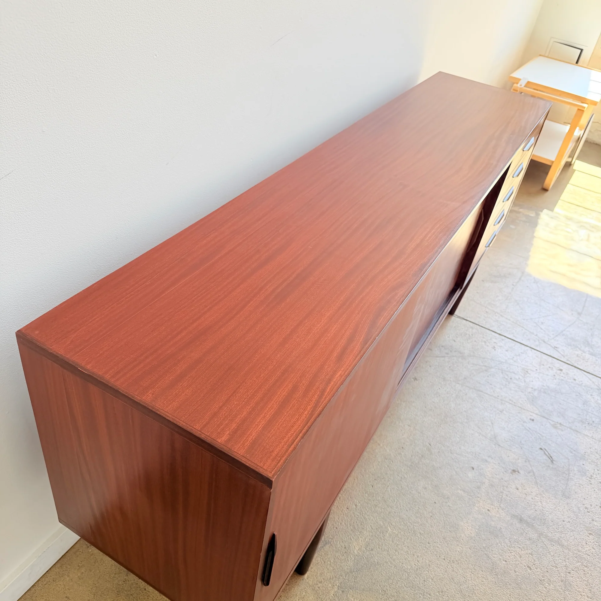 Danish Modern Sideboard with Sliding Doors and 5 Drawer - Image 4
