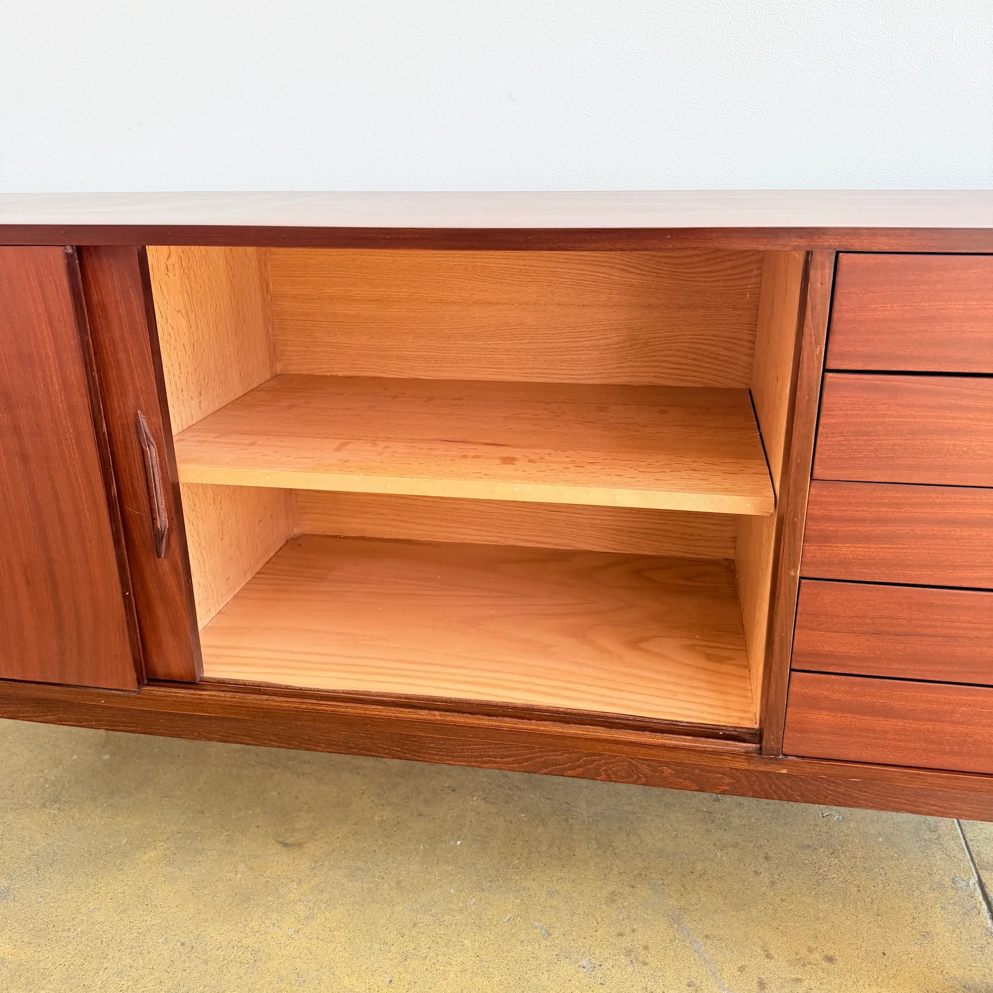 Danish Modern Sideboard with Sliding Doors and 5 Drawer - Image 7