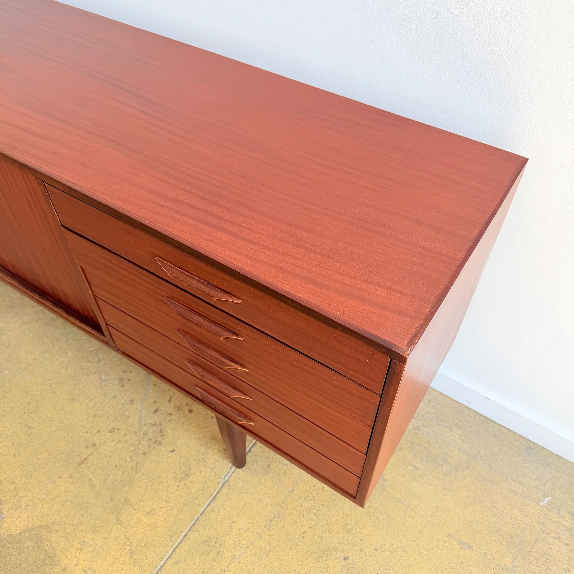 Danish Modern Sideboard with Sliding Doors and 5 Drawer - Image 8