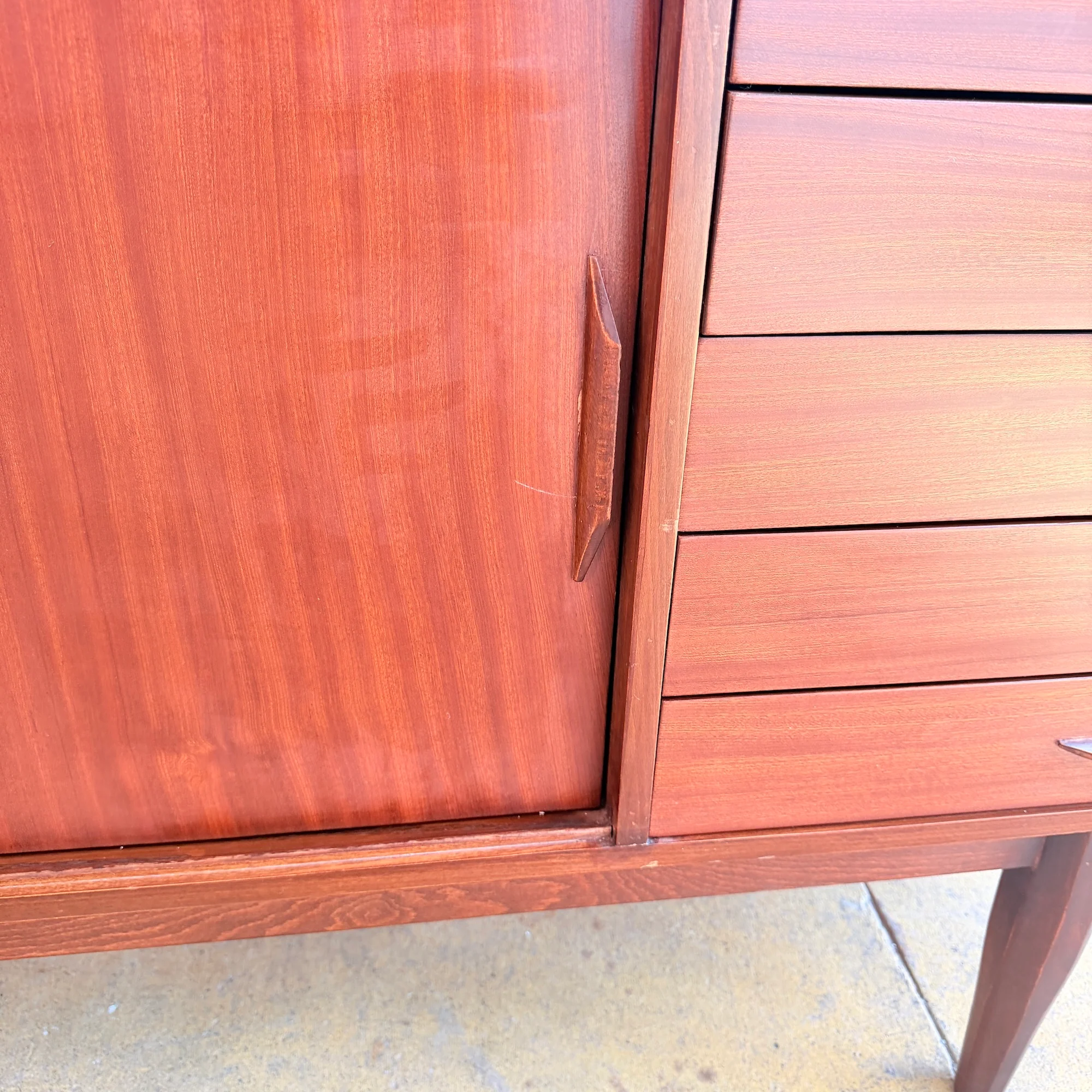 Danish Modern Sideboard with Sliding Doors and 5 Drawer - Image 9