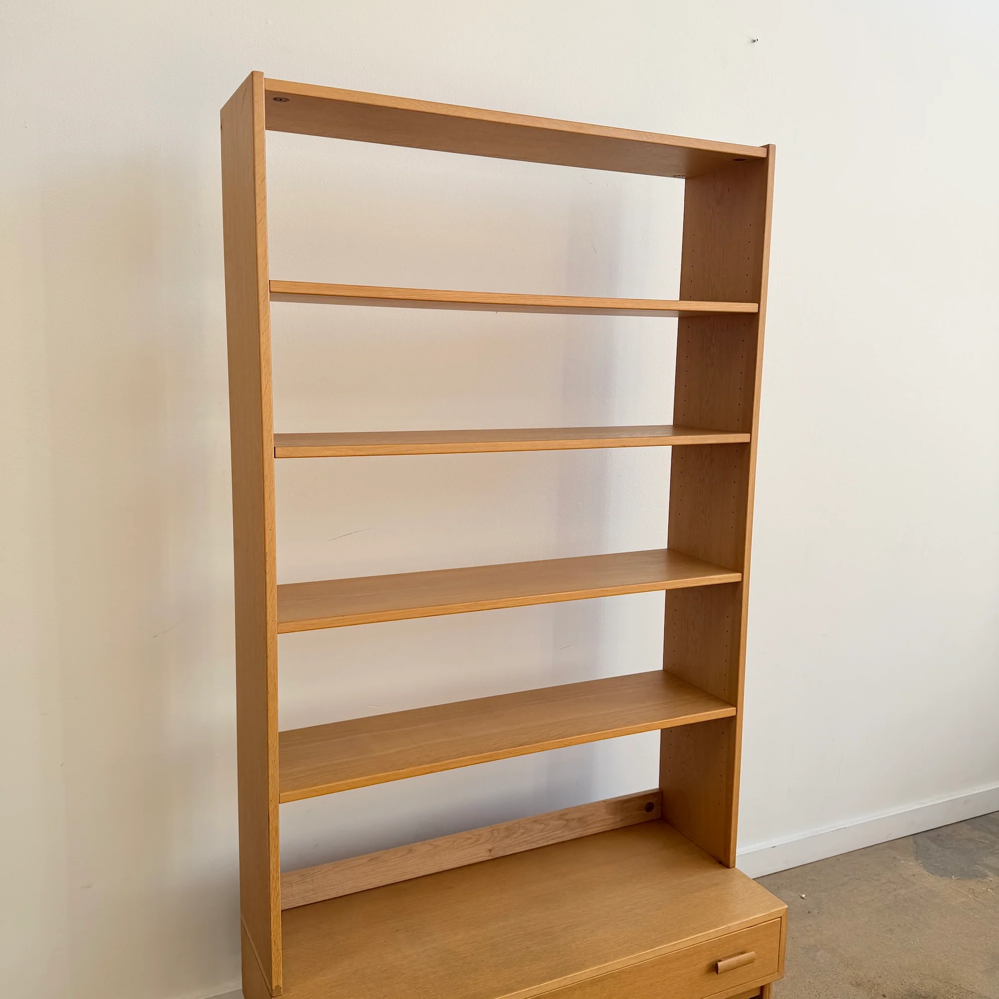 Danish Modern Tall Oakwood bookshelf with Pull-out Drawer - Image 3