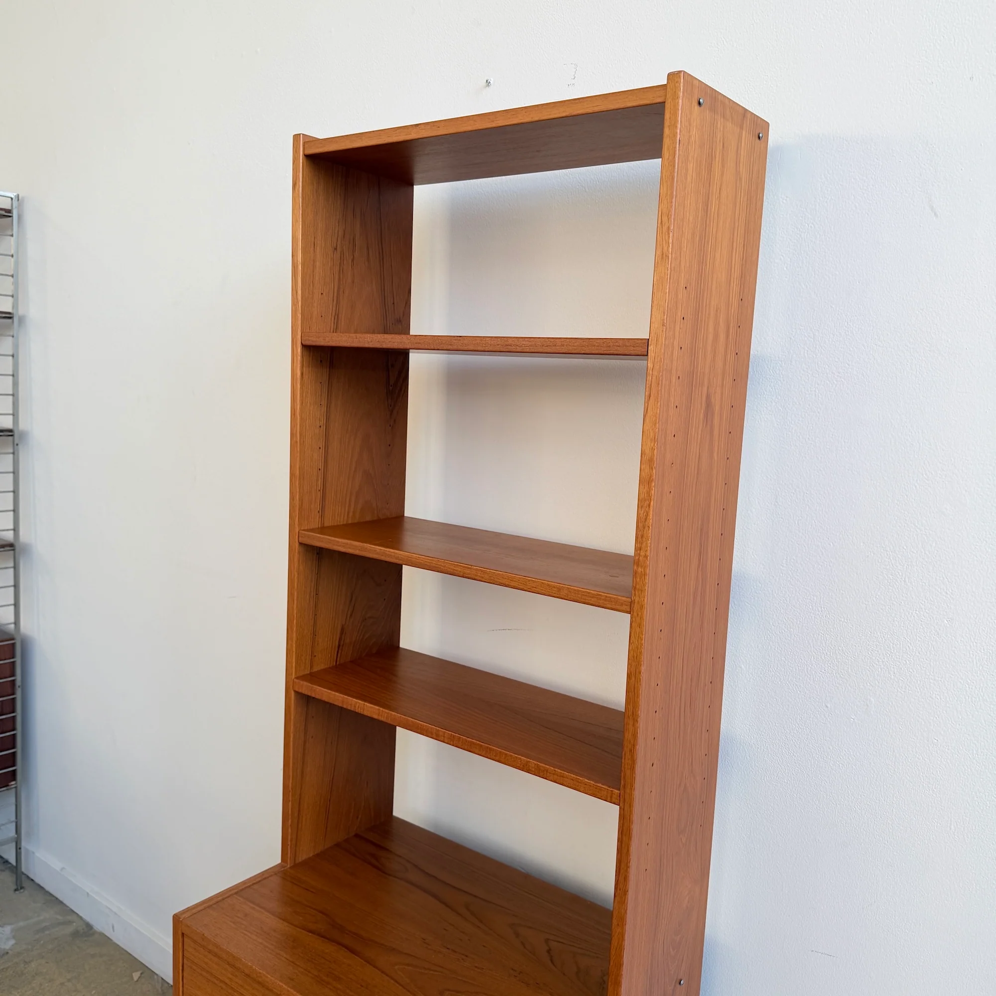 Danish Modern Tall Teakwood Narrow Shelving Unit - Image 4