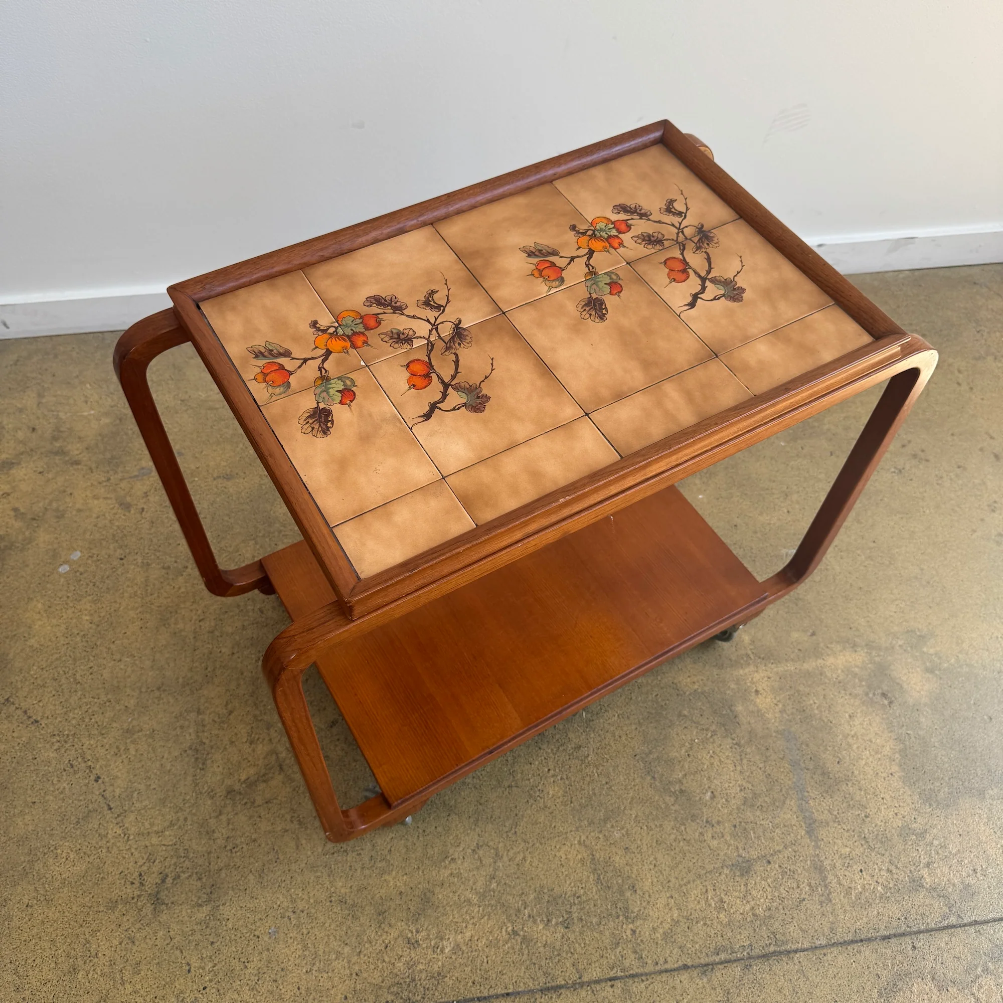 Danish Modern Teak Bar Cart with Tile Tray - Image 3