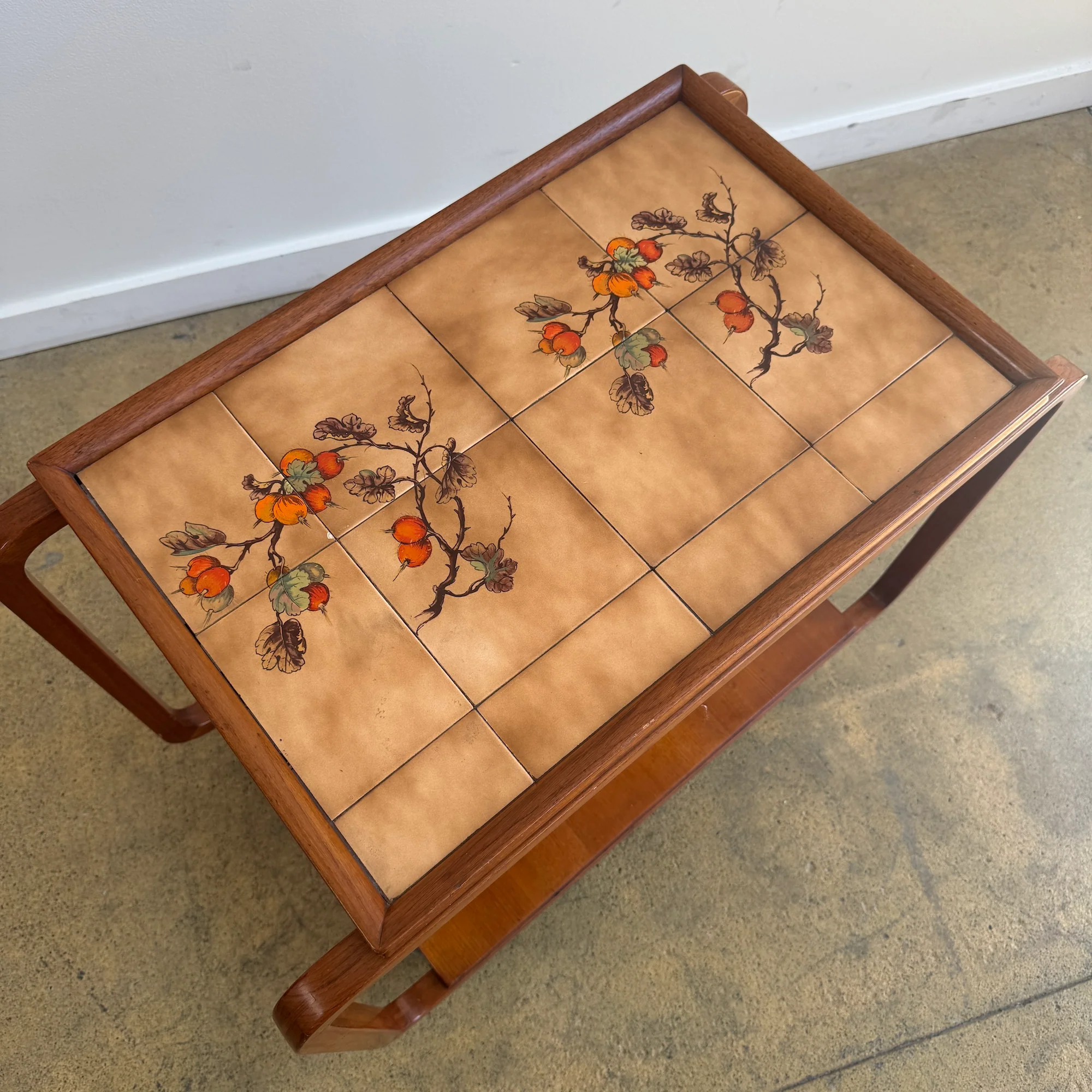 Danish Modern Teak Bar Cart with Tile Tray - Image 4