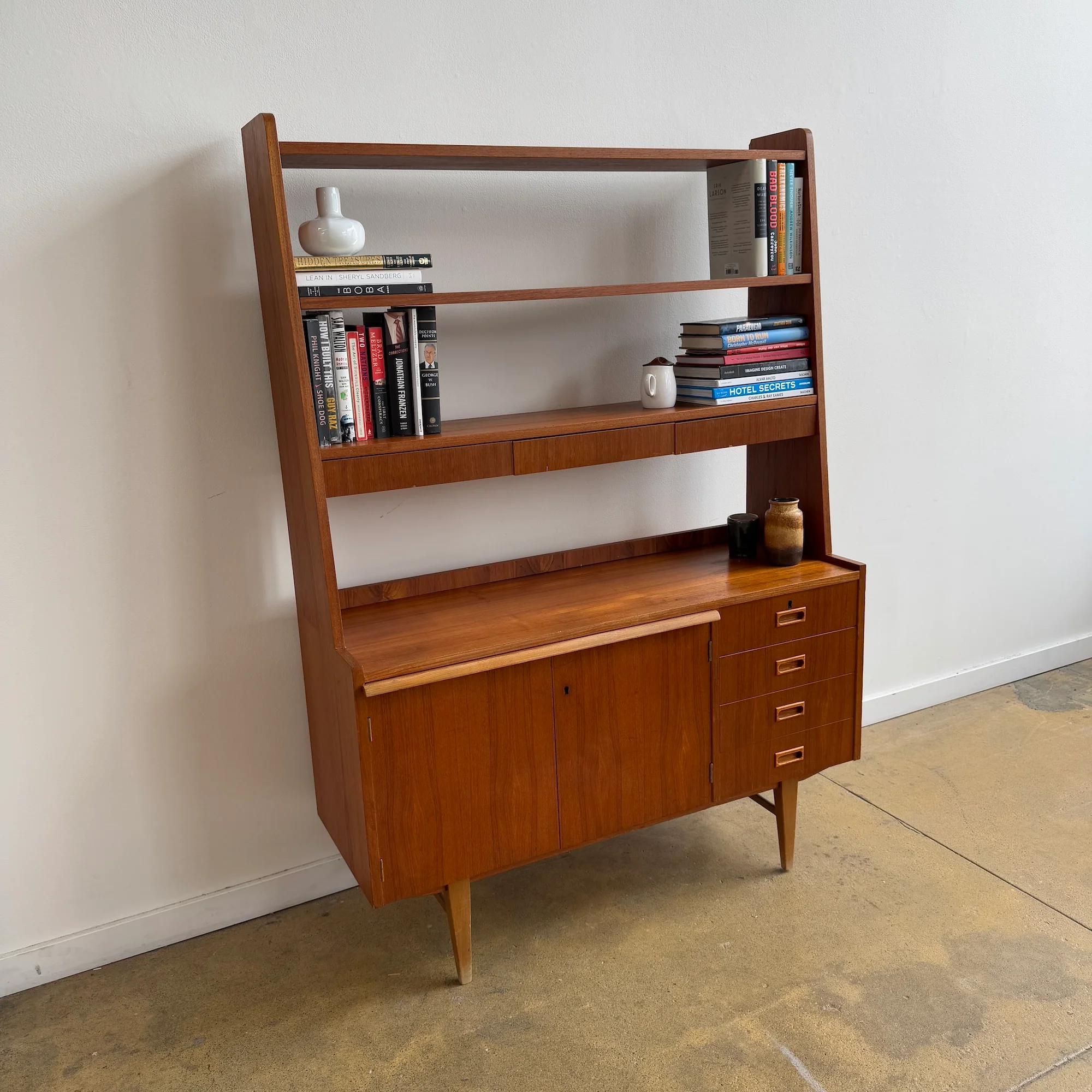 Danish Modern Teak bookcase cabinet with secretary desk - Image 3