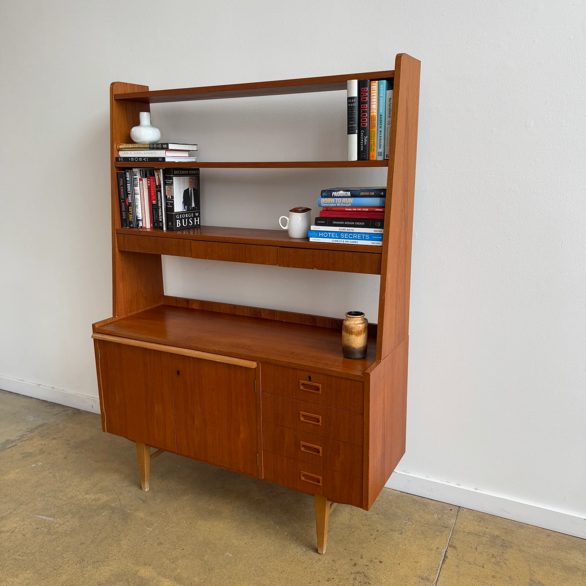 Danish Modern Teak bookcase cabinet with secretary desk - Image 4